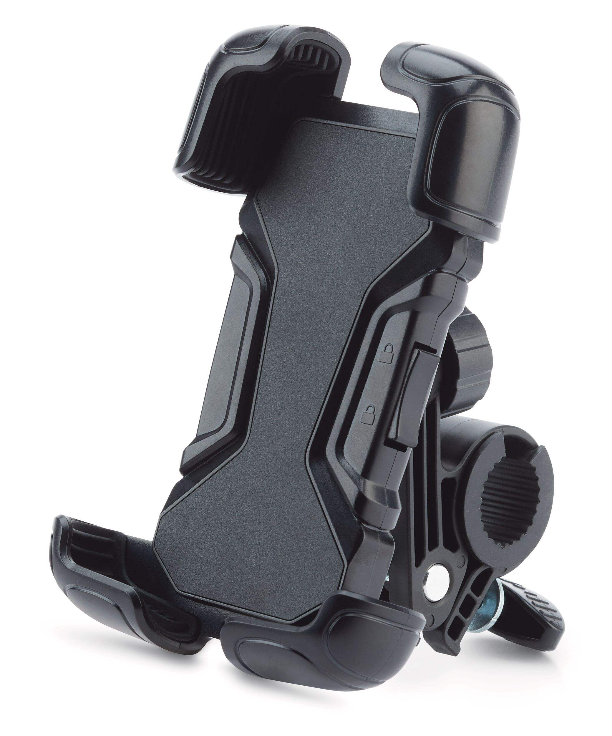 Raleigh Rotatable Bike & Strollers Silicone Phone Holder/Mount, Black Front_Three_Fourths_Angled_Left