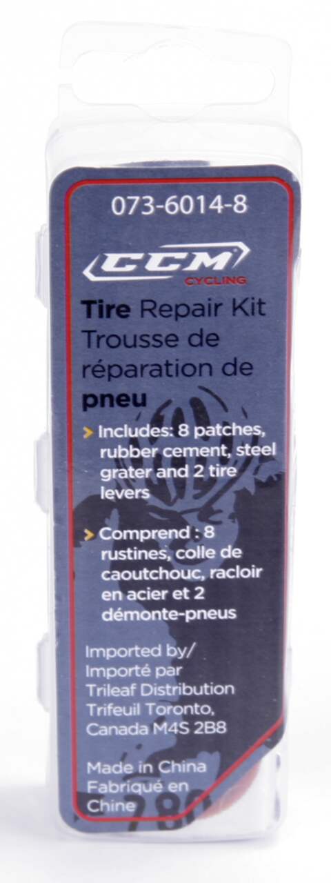 Trousse de réparation de pneus de vélo portative CCM avec rustines,  leviers, ciment et râpe