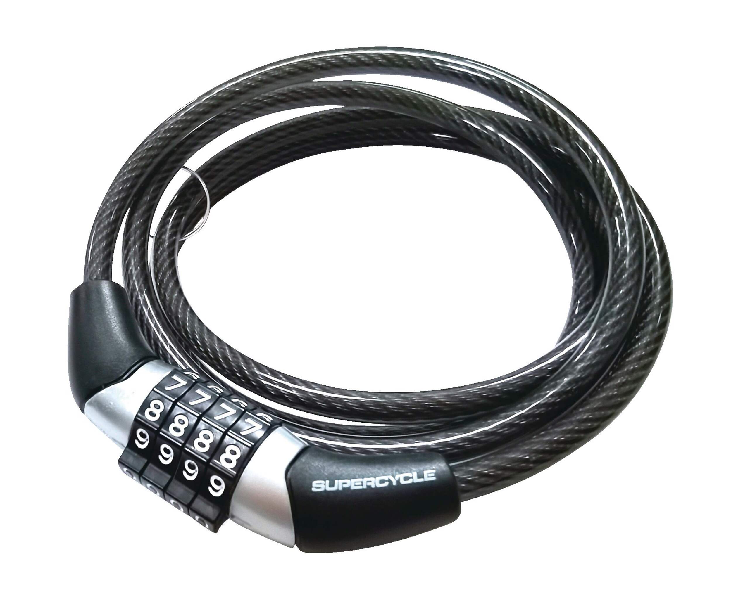 Supercycle Basic Bike Lock Cable w/4-Digit Dial Combination, Black, 3.9-ft Overhead_Plunge