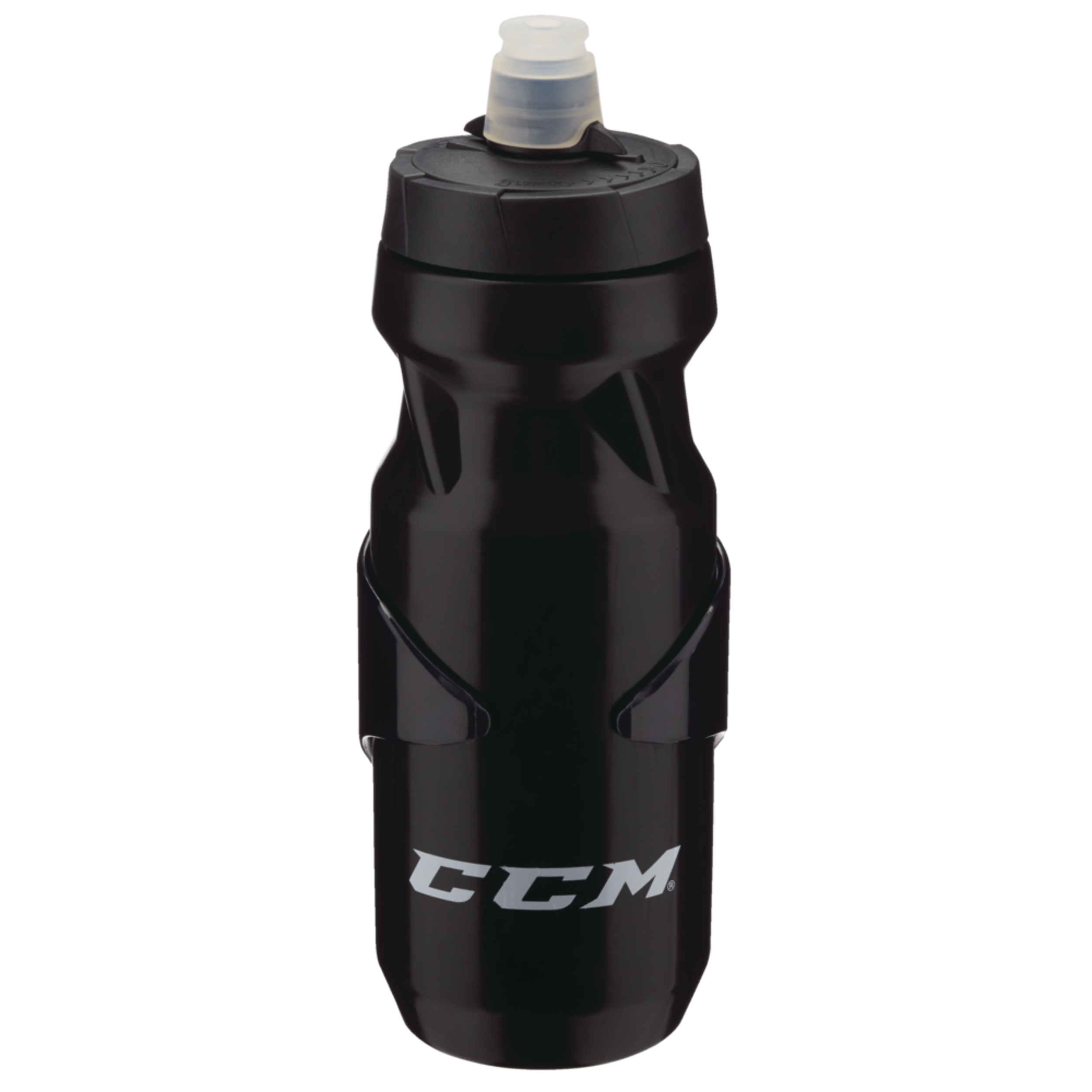 CCM Easy-Squeeze Water Bottle with Locking Nozzle & Bike Cage Front_Elevated