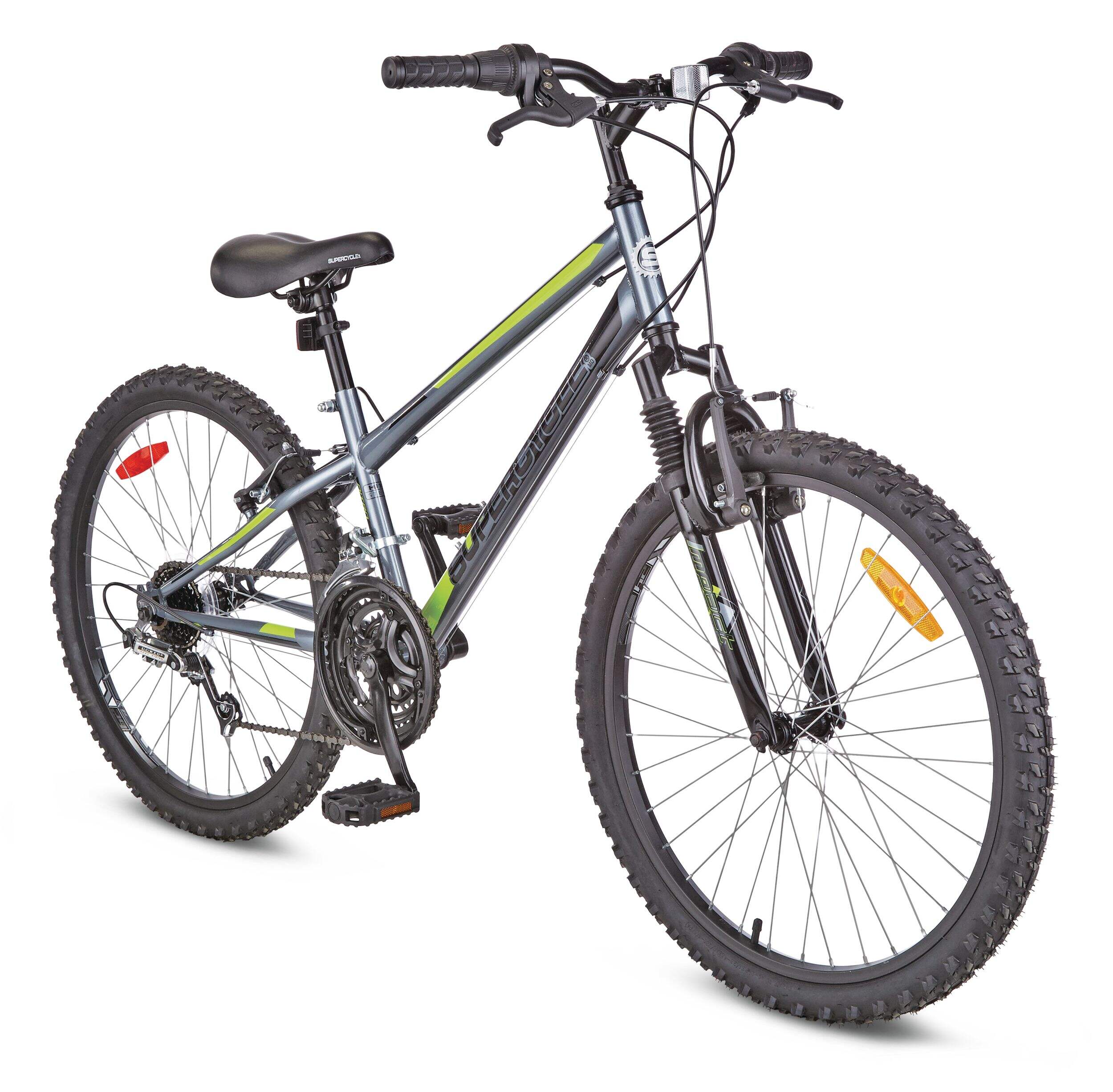 Vélo de montagne semi-rigide Supercycle Nitro 24 XT, jeunes, roue de 24 po, gris/vert Front_Three_Fourths_Angled_Right