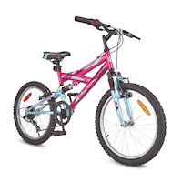 Supercycle Momentum Youth Dual-Suspension Mountain Bike, 20-in Wheel, Pink Front_Three_Fourths_Angled_Right