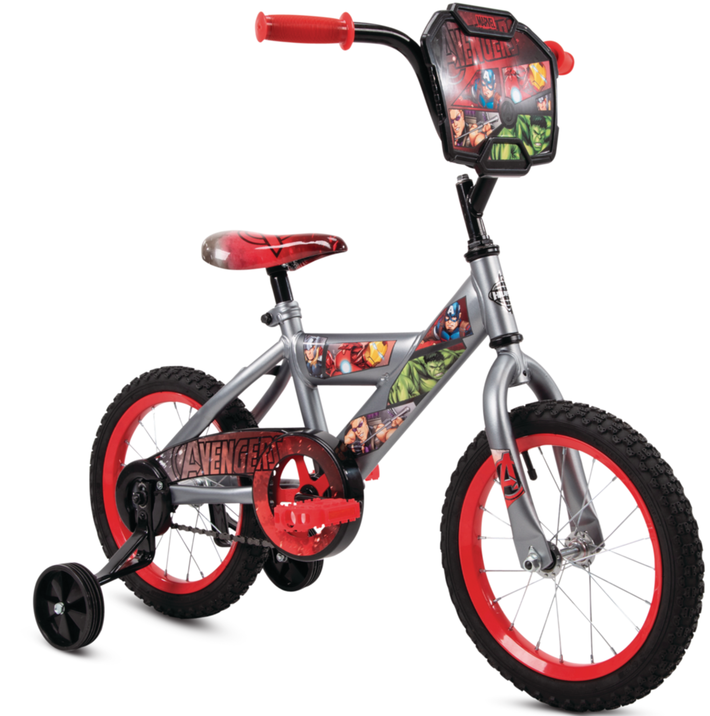 Marvel Avengers Kids' Bike 14-In, Silver/Red Front_Three_Fourths_Angled_Right