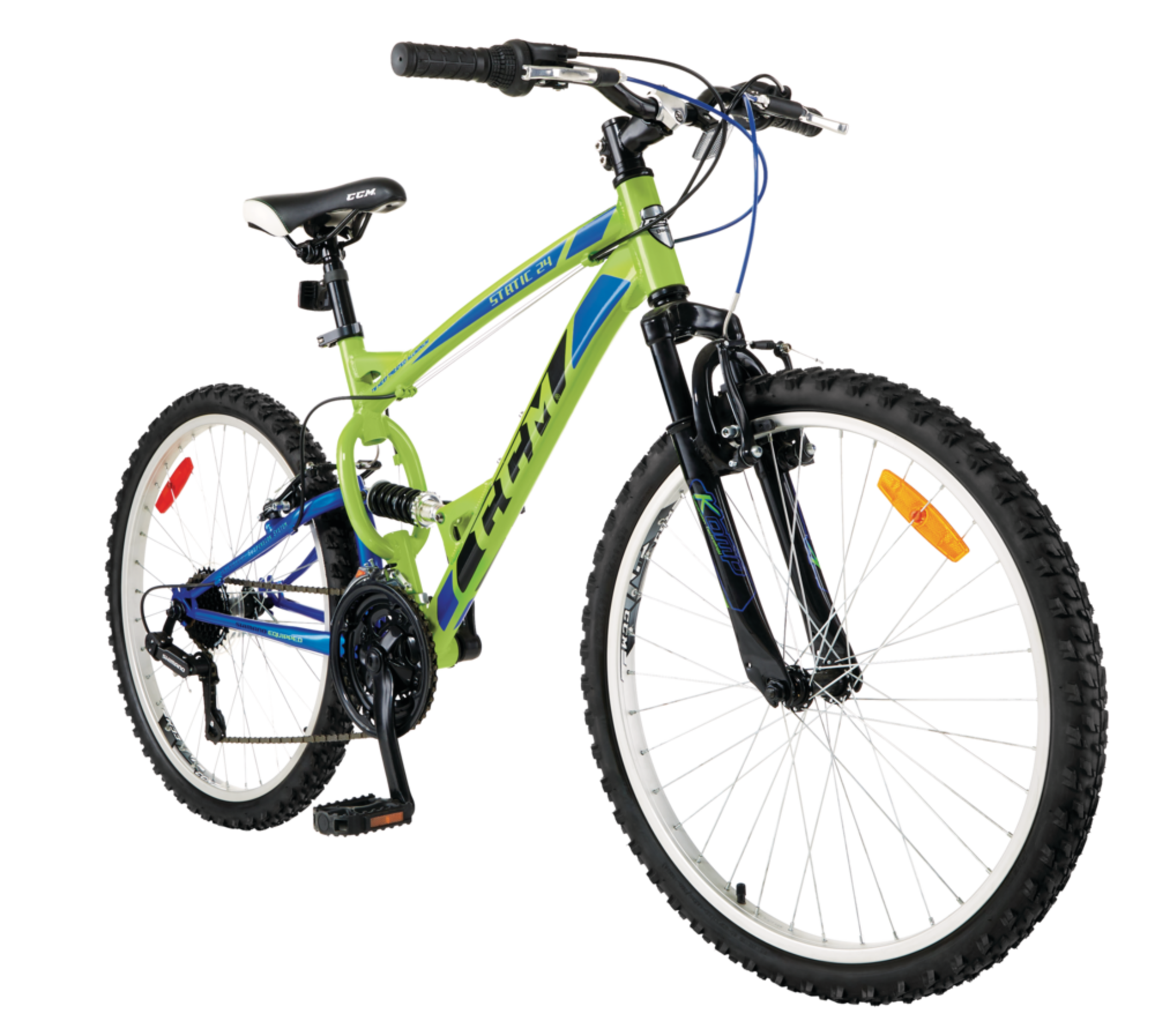 CCM Static Dual Suspension Youth Mountain Bike, 24-in Front_Three_Fourths_Angled_Right