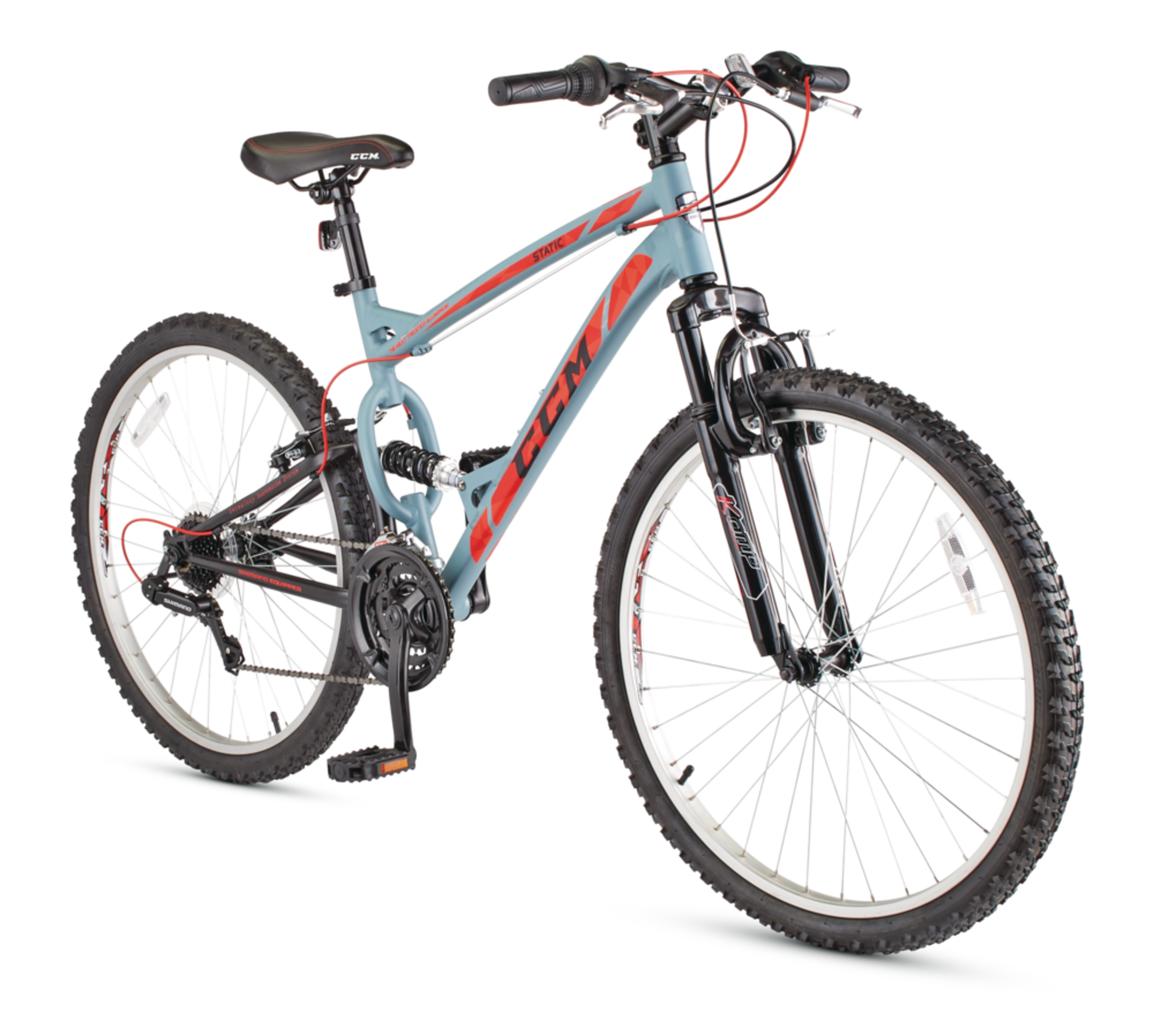Vélo tout-terrain CCM Static, double suspension, cadre de 17 po, 26 po, 21 vitesses Front_Three_Fourths_Angled_Right