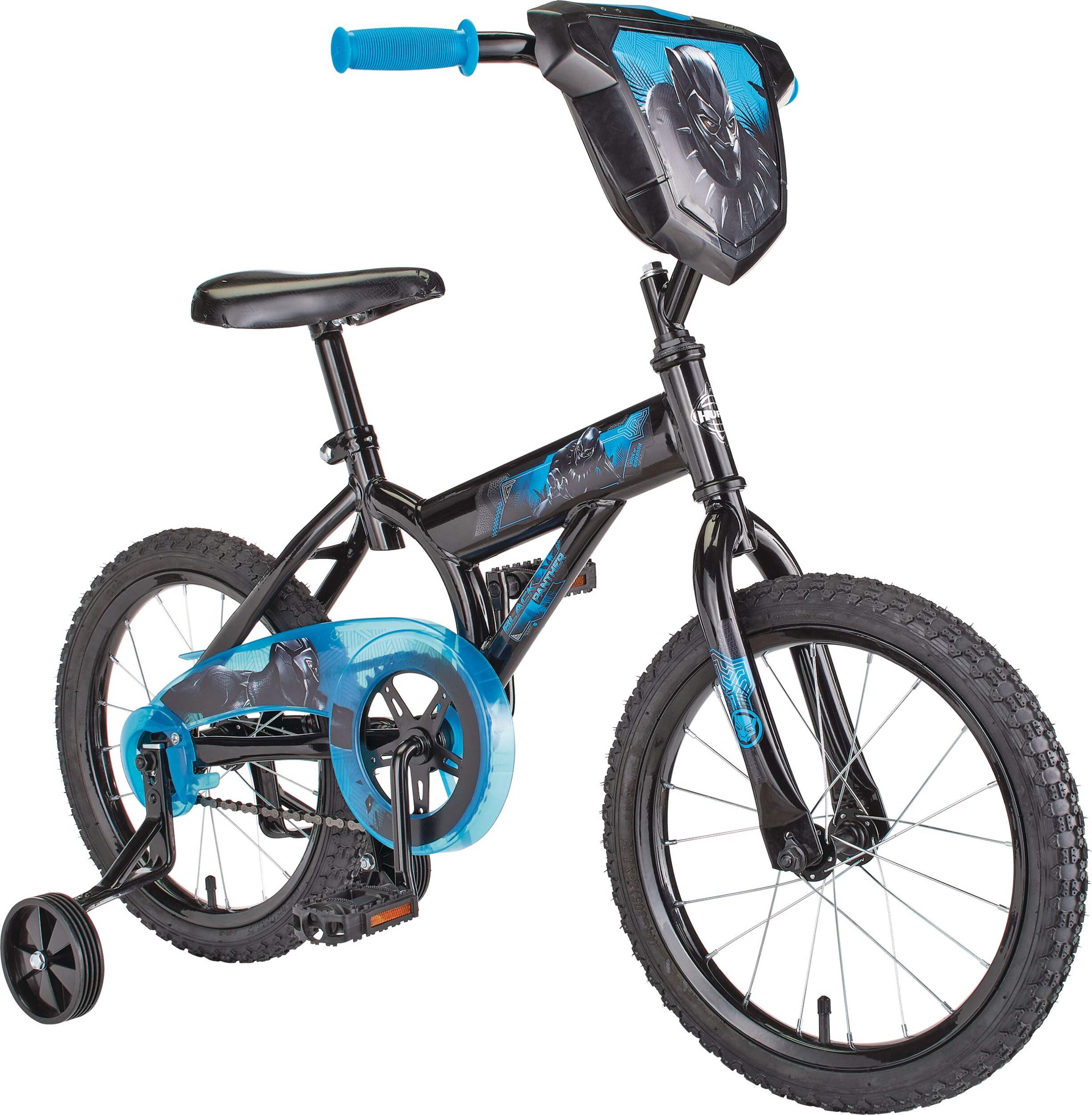 Marvel Black Panther Kids' Bike, 16-in Wheel, Black/Blue Front_Three_Fourths_Angled_Right