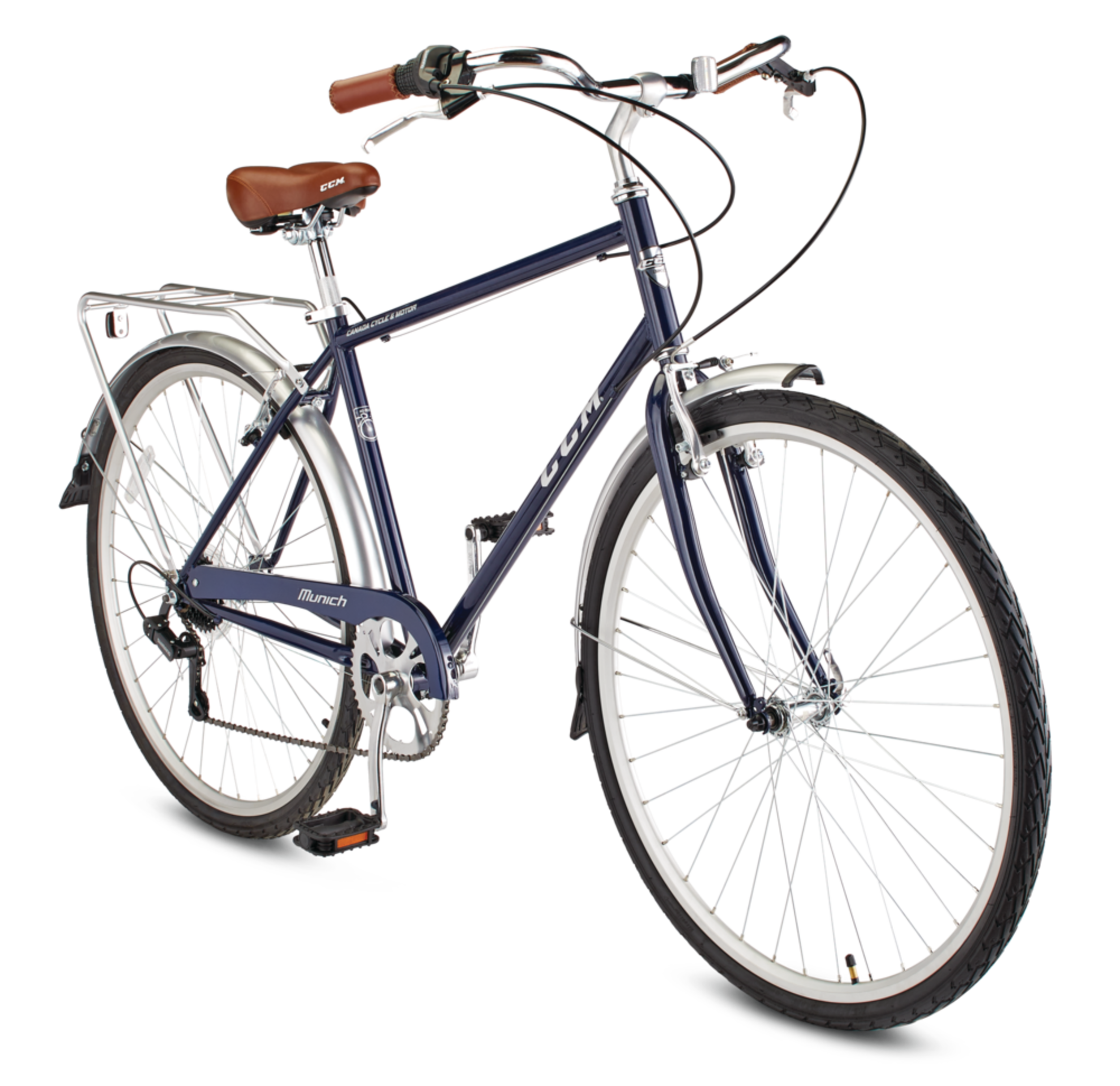 CCM Munich City Bike, 700C, 7-Speed, Blue Front_Three_Fourths_Angled_Right