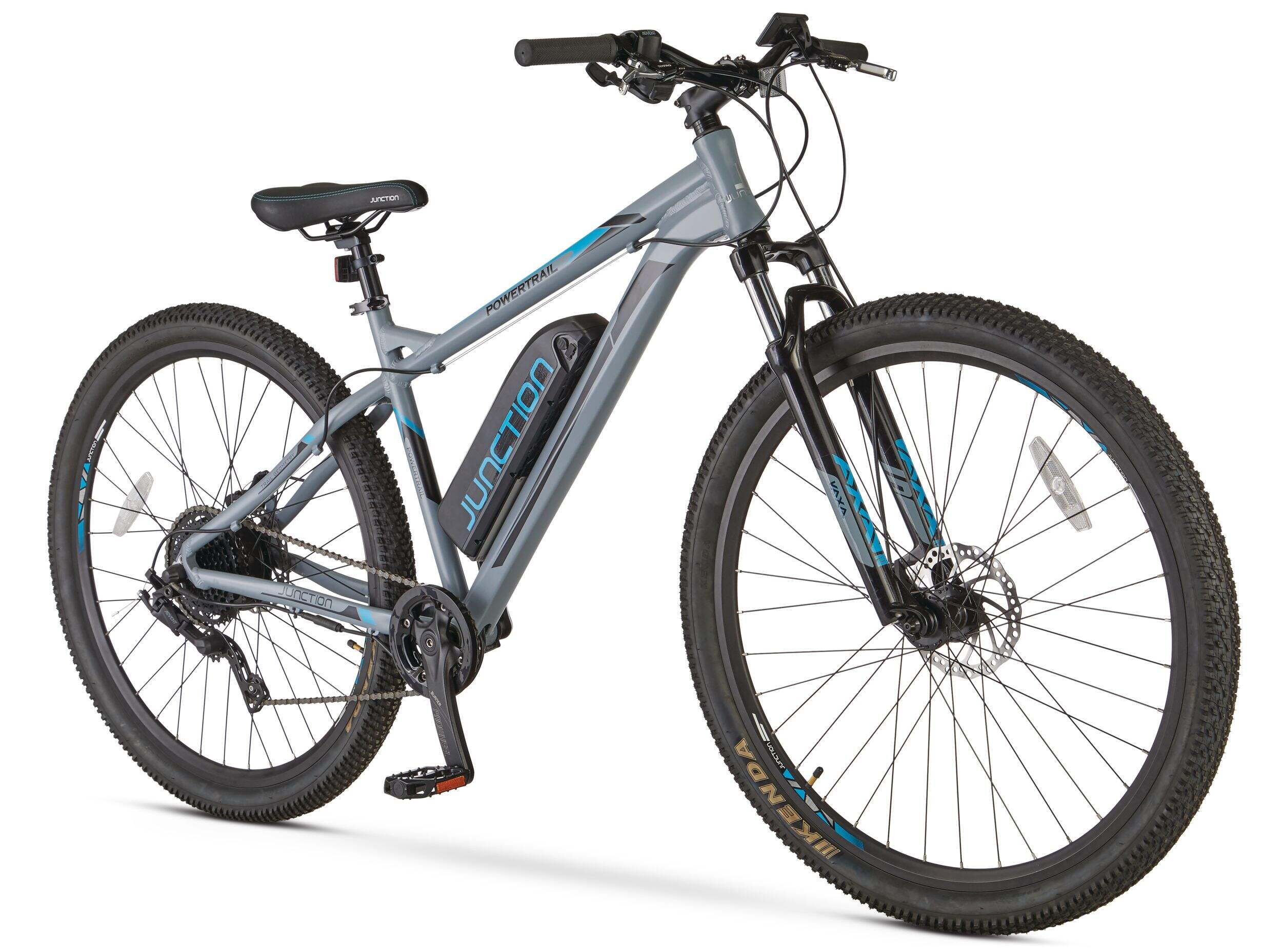 Junction Powertrail Hardtail Mountain Electric Bike, 27.5-in, Grey Front_Angled_Right