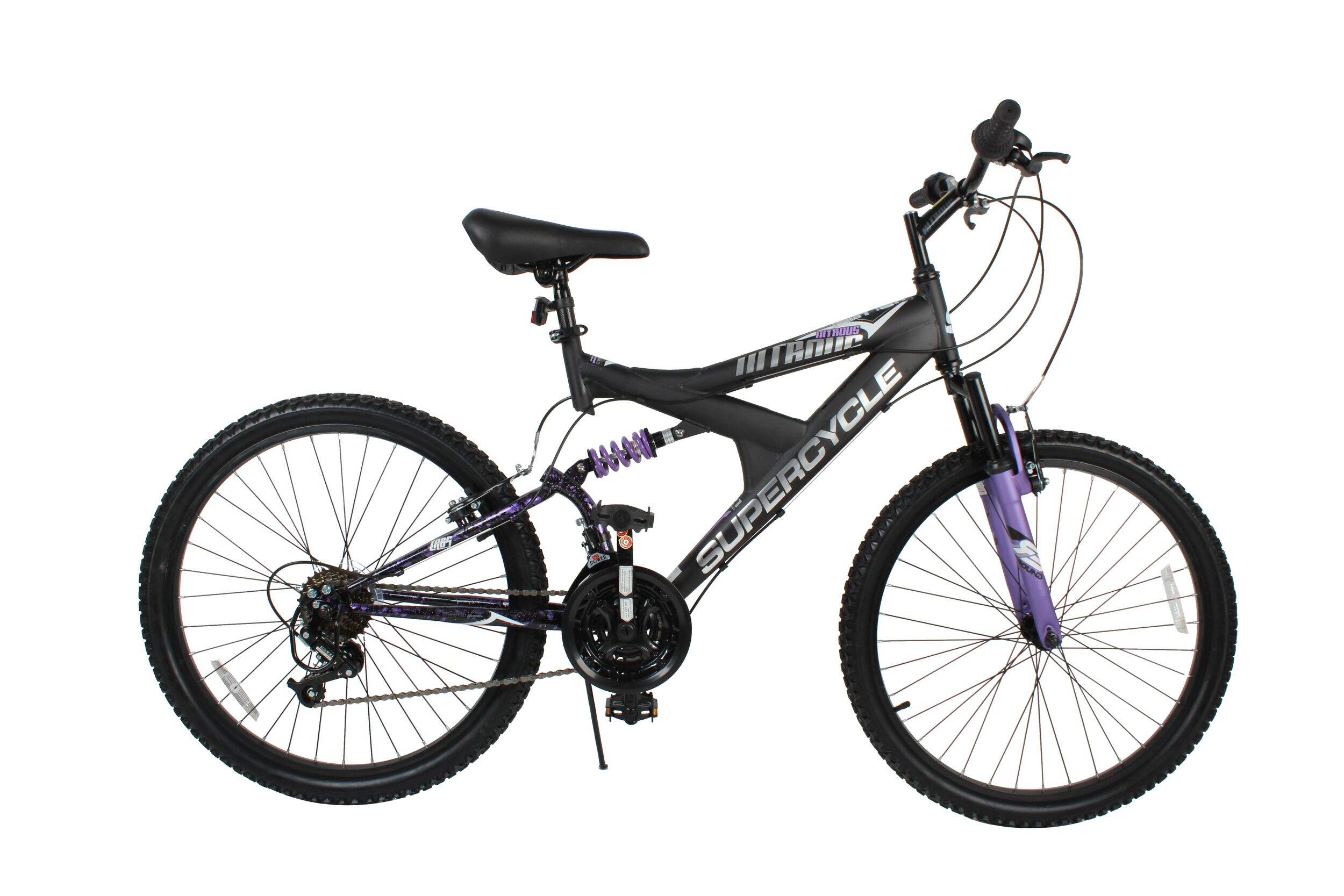 Supercycle Nitrous Dual Suspension Bike, 24in, Black/Purple Canadian
