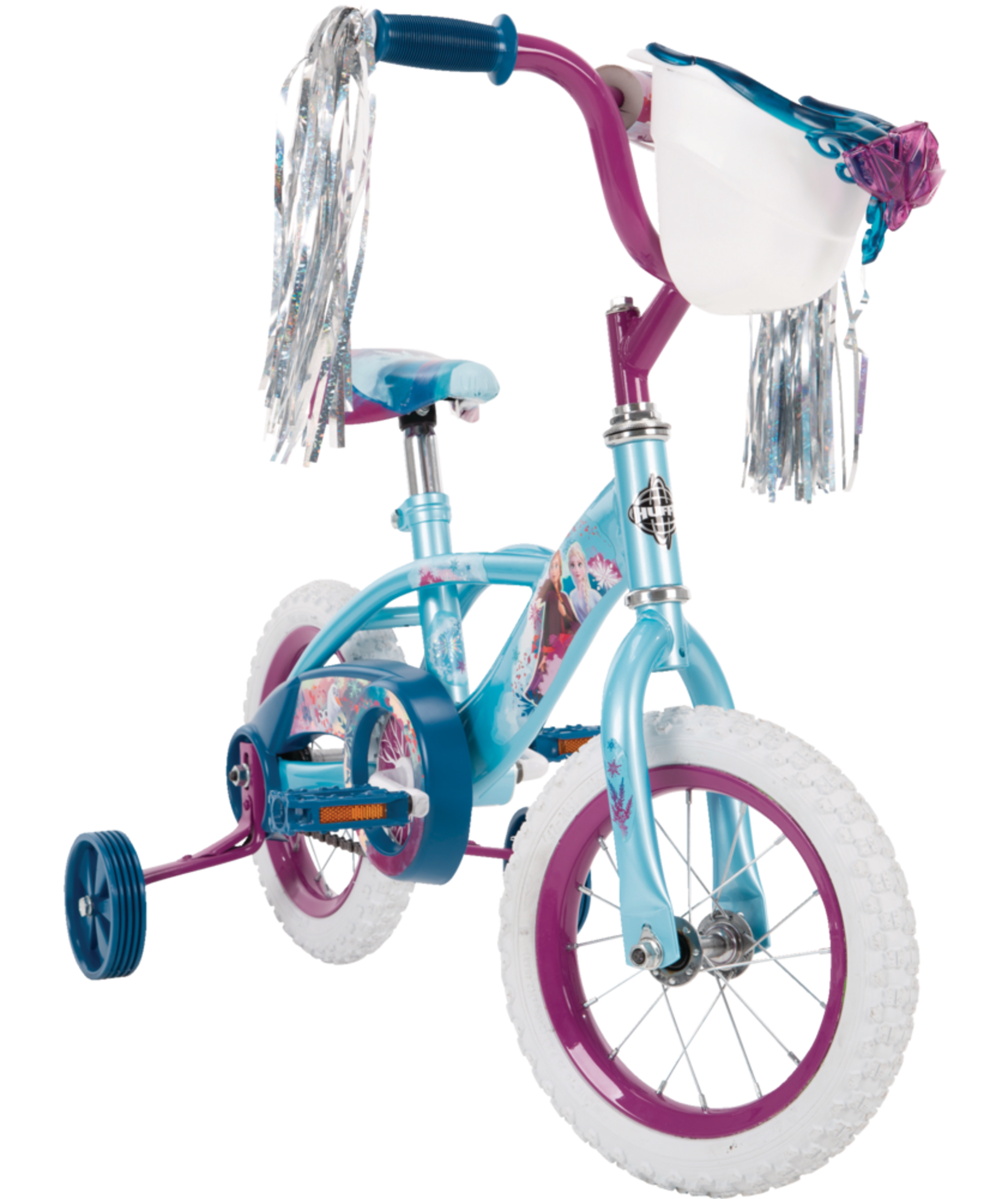 Disney Frozen Kids' Bike, 12-in, Blue/White Front_Three_Fourths_Angled_Right