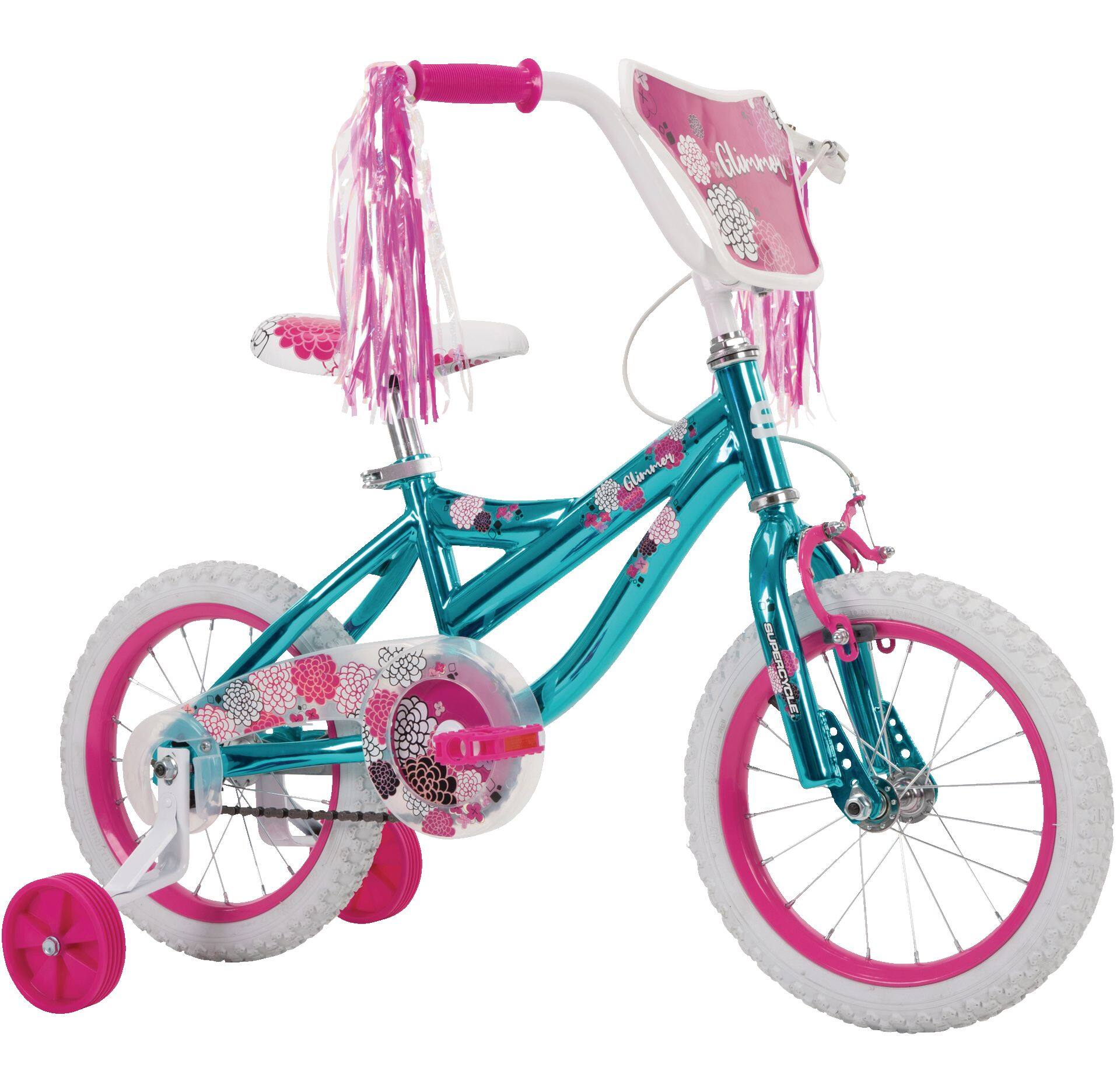 Supercycle Glimmer Metaloid Kids Bike 14 in Turquoise Pink