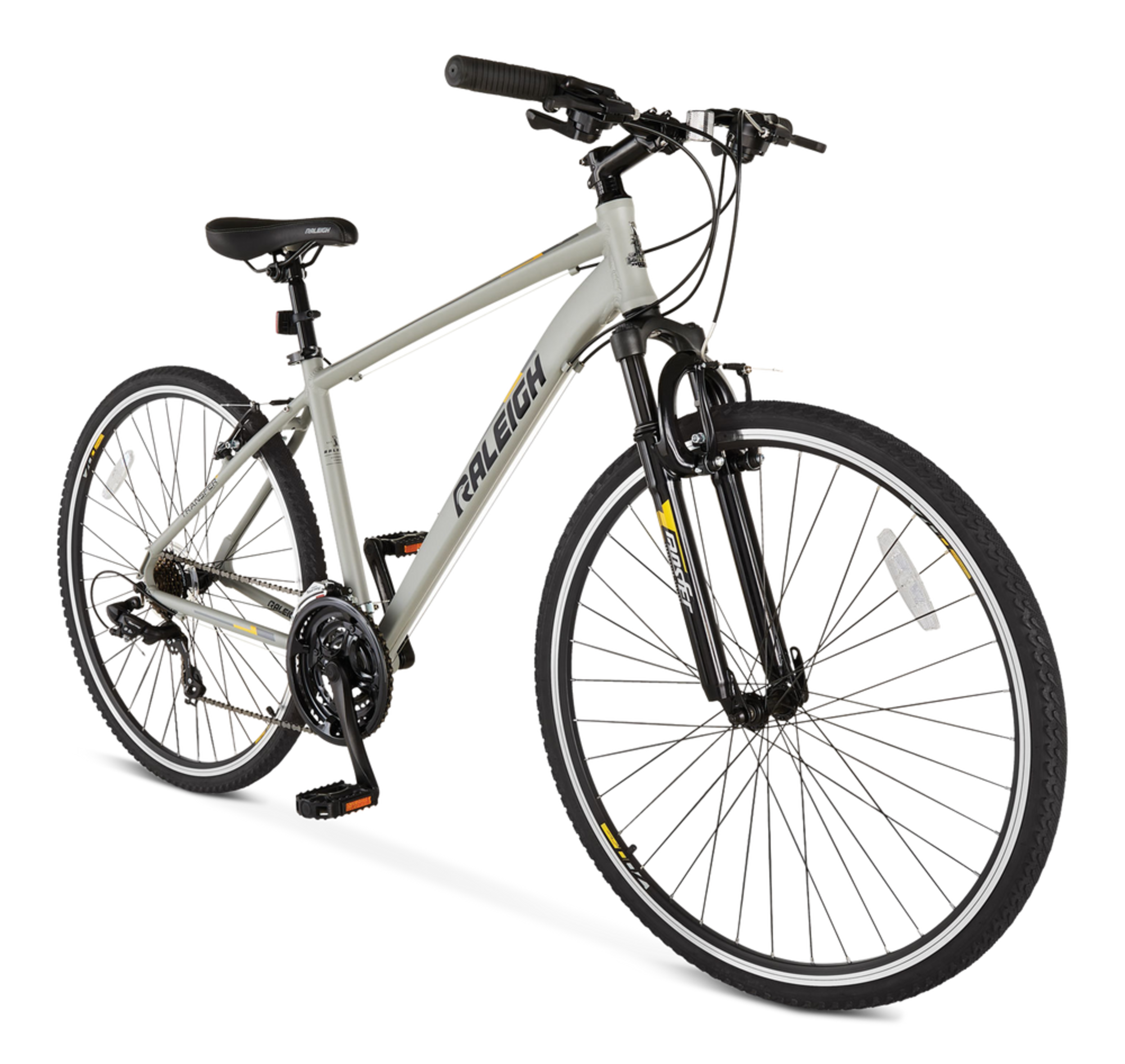 Raleigh Route Hybrid Bike, 700C, Grey Front_Three_Fourths_Angled_Right
