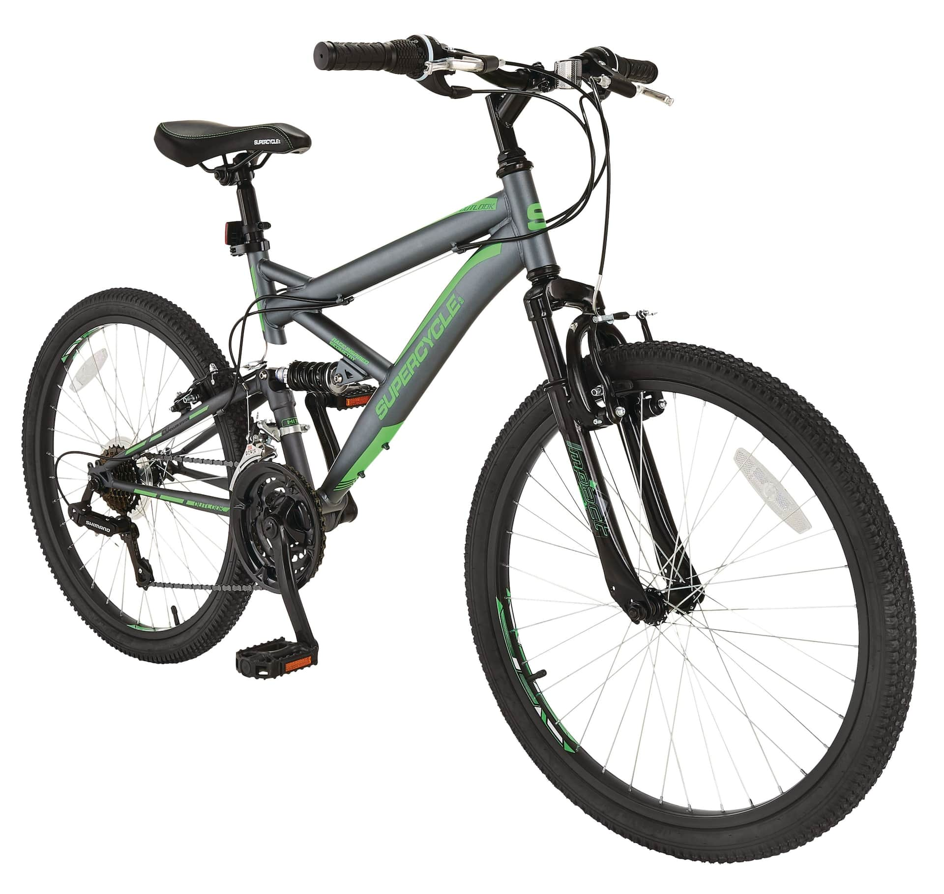 Supercycle Outlook Youth Dual Suspension Mountain Bike 24 in Grey Green Canadian Tire