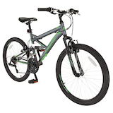 Vélo de montagne Supercycle Outlook, double suspension, jeunes, roue de 24 po, gris/vert Front_Three_Fourths_Angled_Right
