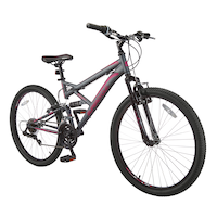 Vélo de montagne Supercycle Outlook, double suspension, roue de 26 po, gris/rose Front_Three_Fourths_Angled_Right