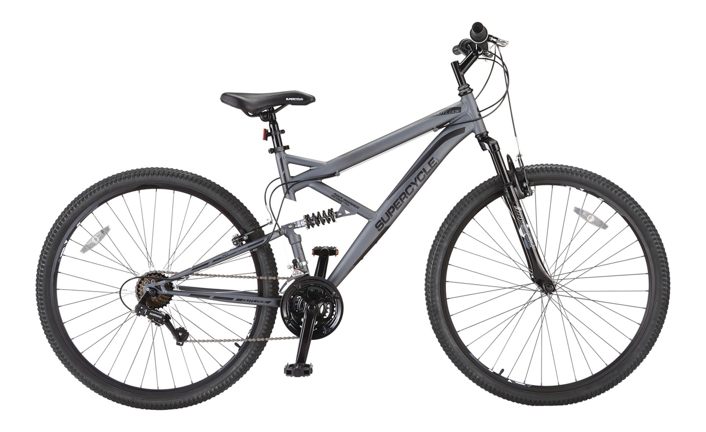 Supercycle Outlook DualSuspension Mountain Bike, 29in, Grey/Black