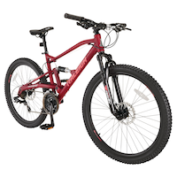 Vélo de montagne Raleigh Tracker, double suspension, roue de 26 po, prune Front_Three_Fourths_Angled_Right