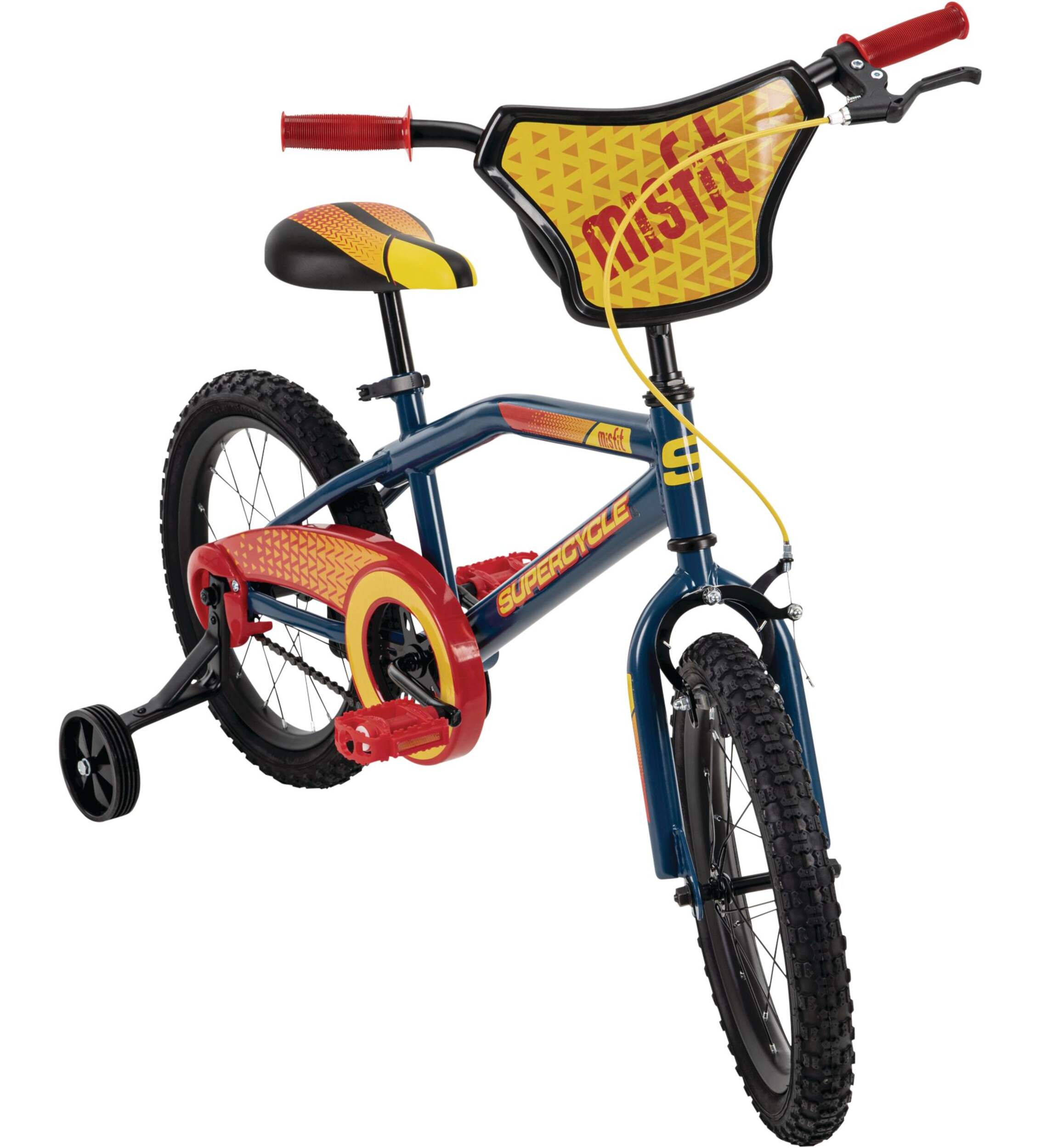 Vélo Supercycle Misfit pour enfants, roue de 16 po, bleu/rouge Front_Three_Fourths_Angled_Right