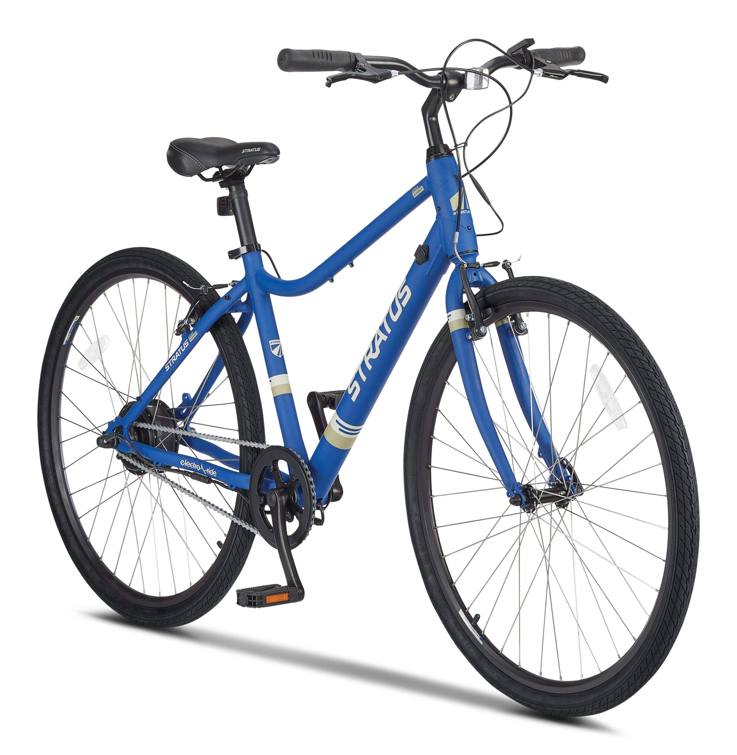 Stratus Hightown Lightweight Electric Bike with Aluminum Frame, 700C Wheels, Blue Front_Angled_Right
