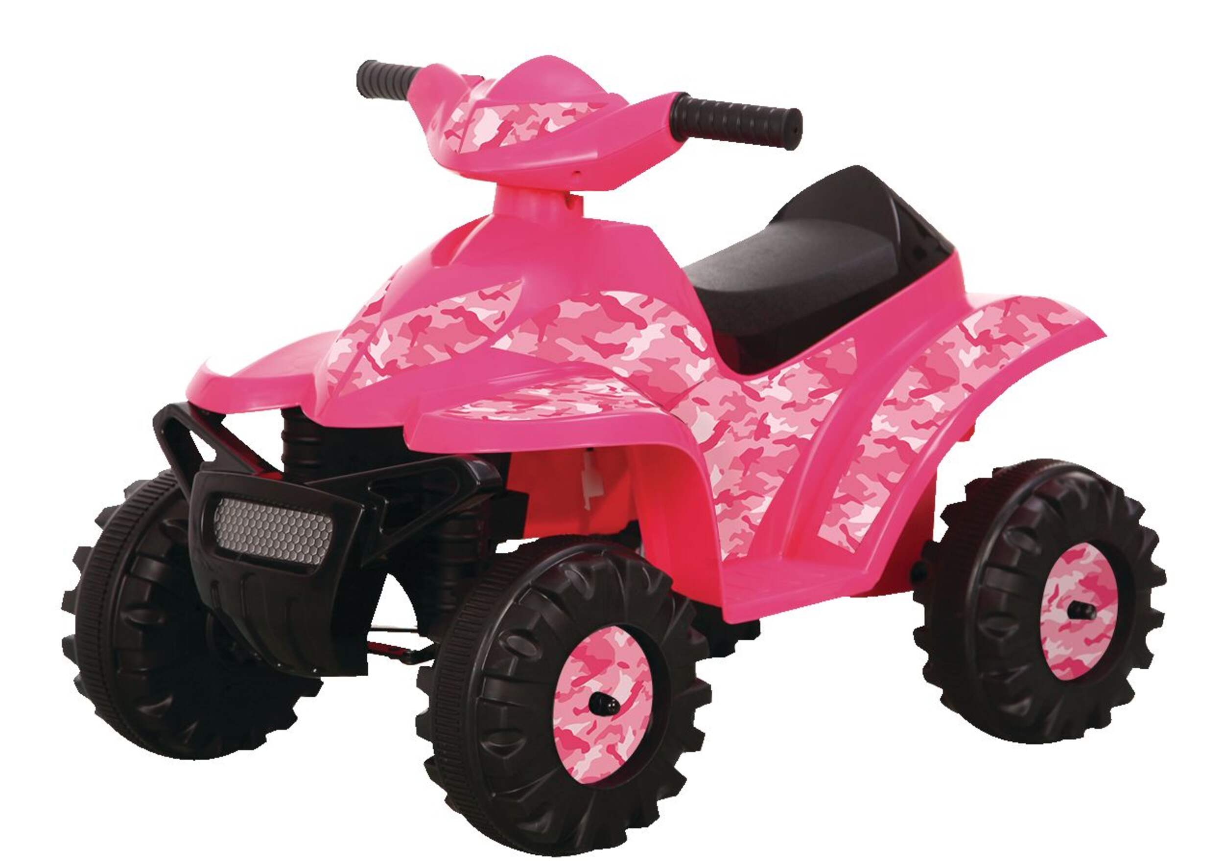 Rollplay 6V Electric Mini Ride-On Quad / ATV, 3.2km/h, Kids, Pink Camo, Ages 18 to 36 months Front_Three_Fourths_Angled_Left