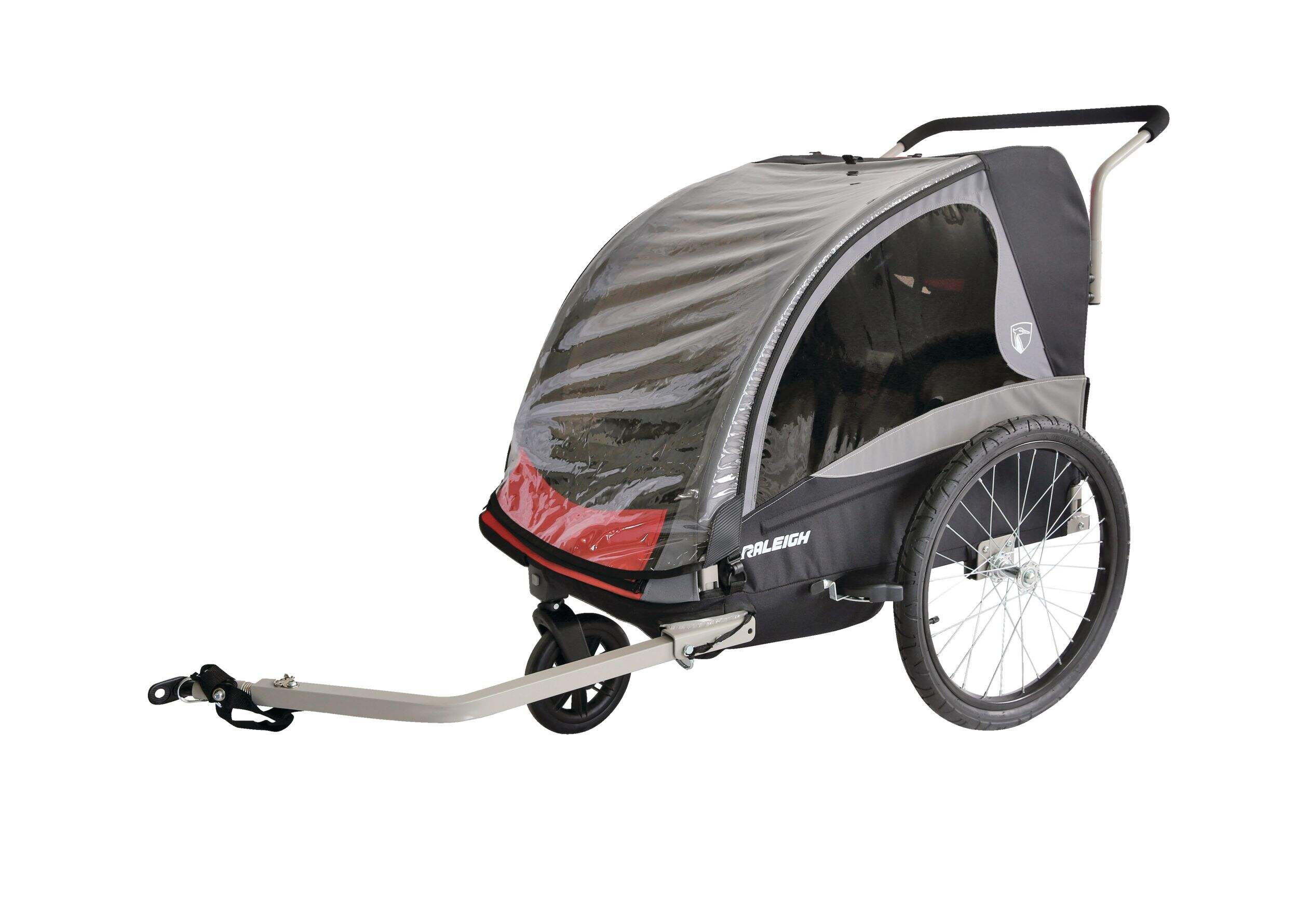 Raleigh Roam Bike Trailer, 2-Seats, Toddlers & Kids, Red Front_Angled_Left