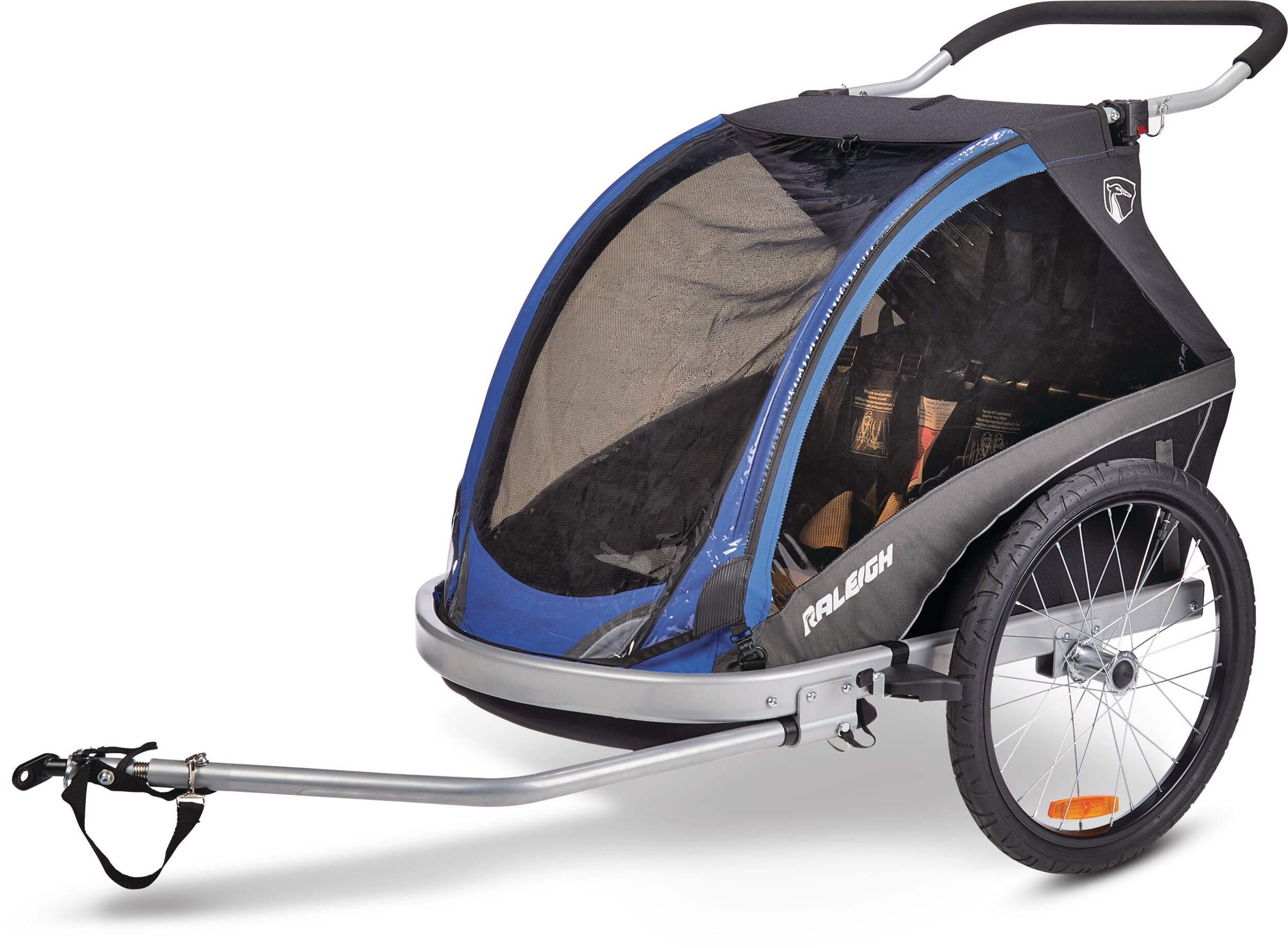 Raleigh Tempo Deluxe Bike Trailer & Jogger, Toddlers & Kids, Blue Front_Angled_Left