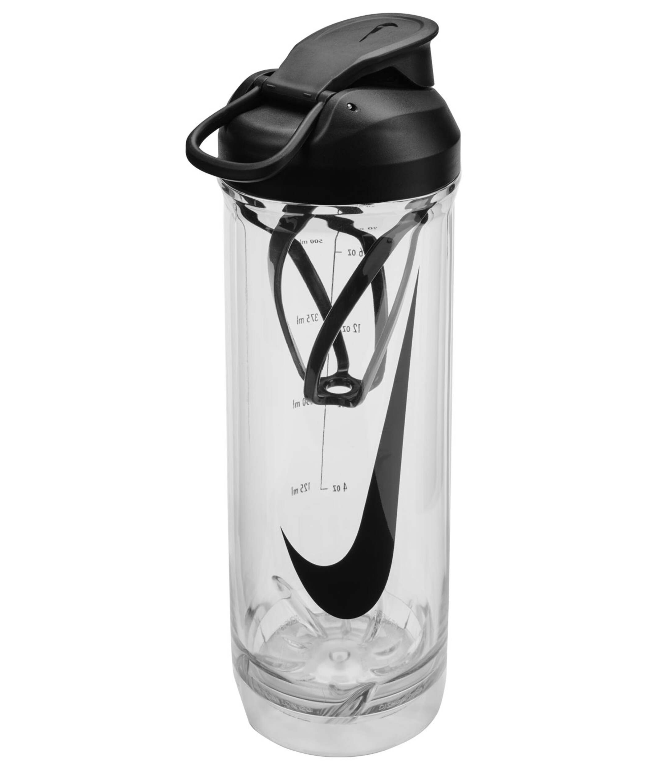Nike TR Recharge 2.0 Shaker Bottle, Clear/Black, 24-oz Front_Three_Fourths_Angled_Left