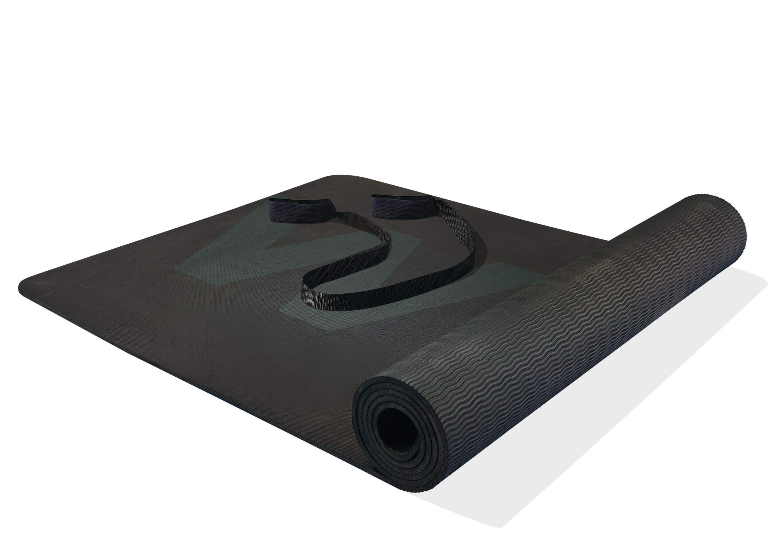 Tapis de yoga antidérapant de WA:KE Athletic avec sangle, 5 mm, noir Front_Angled_Right