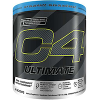 C4 Ultimate Pre-Workout Powder, Icy Blue Razz Flavour, 300mg Caffeine, 24 Servings Front_Flat