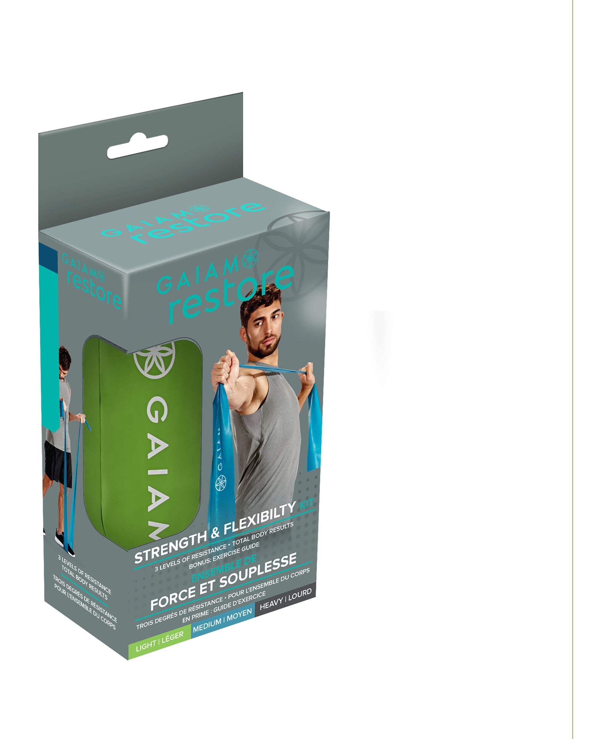 Gaiam Restore Strength and Flexibility Resistance Band Set, 3-pc Front_Angled_Right