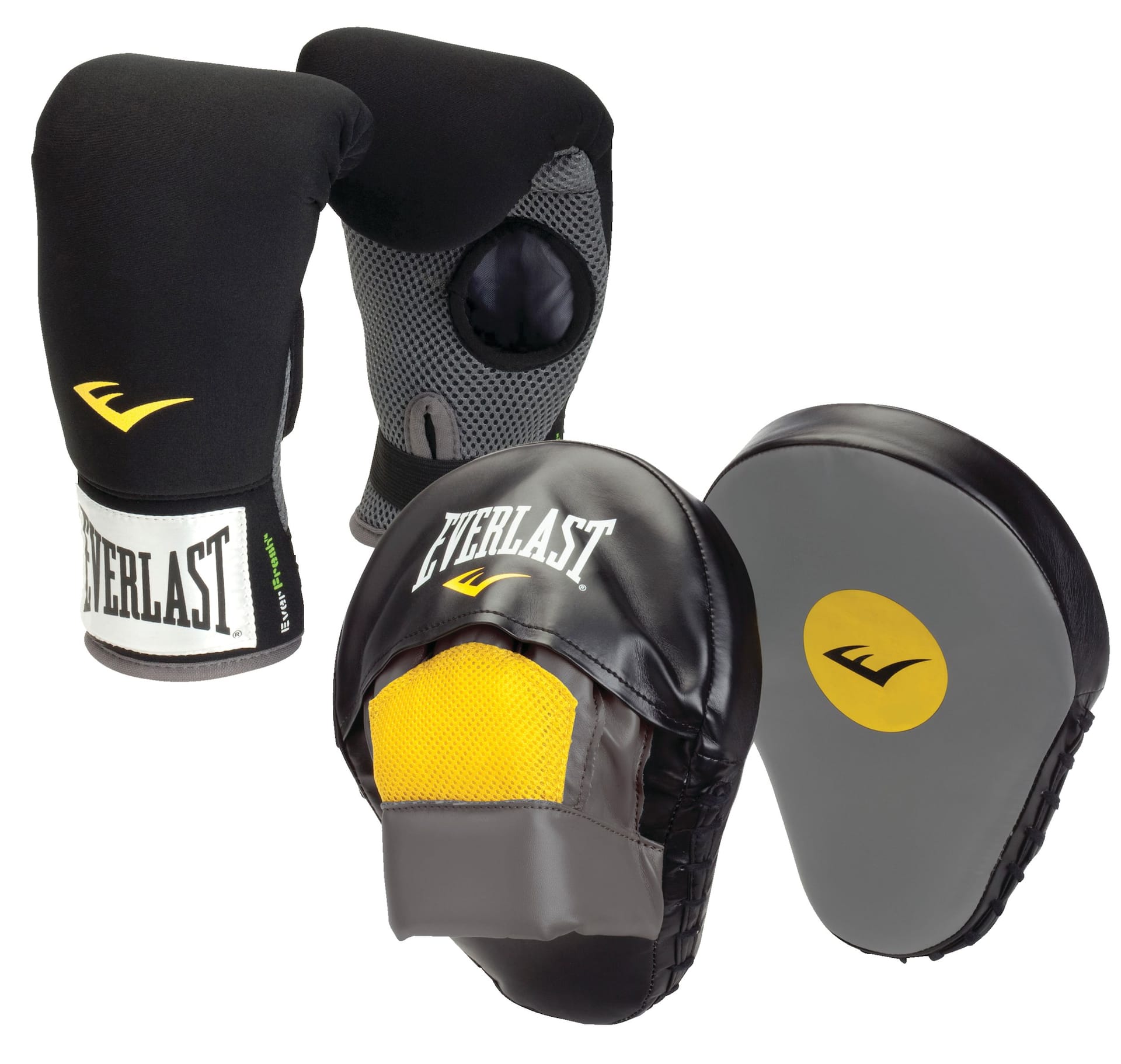 Everlast boxing gloves sales and pads set