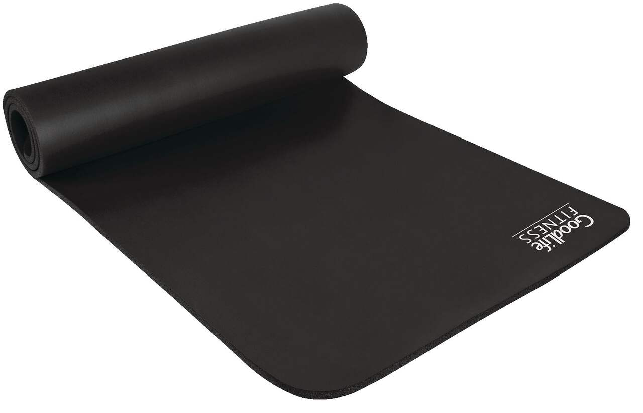 GoodLife Fitness Exercise Mat, Solid Black, 12-mm