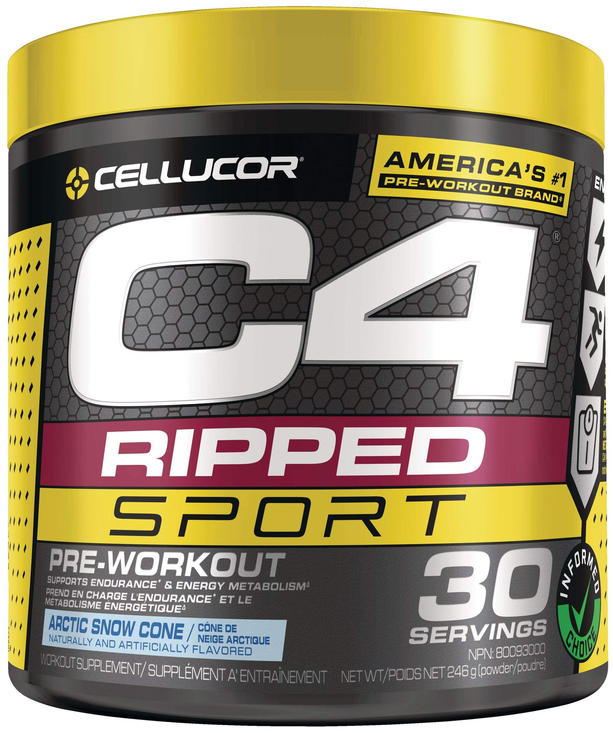 C4® Ripped Sport Pre-Workout Powder, Arctic Snow, 246-g, 30 Servings Front_Flat