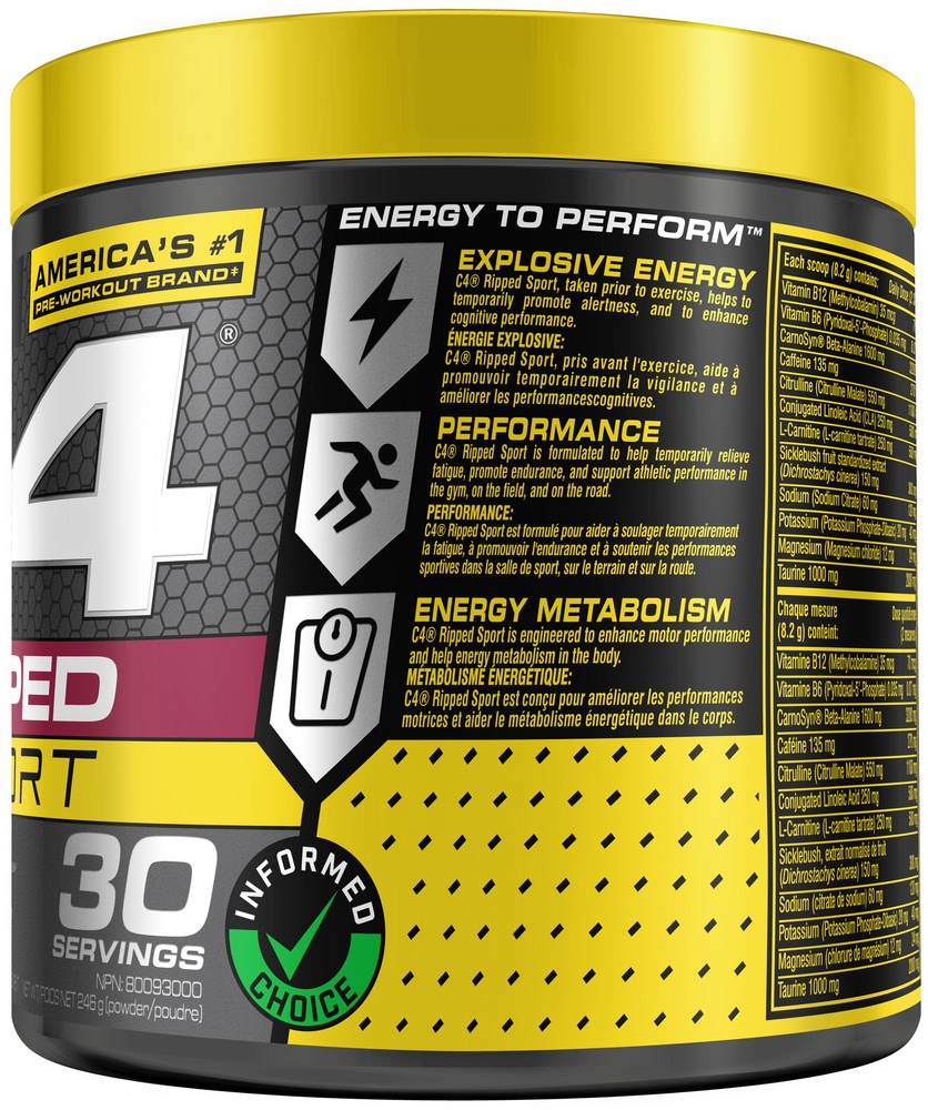C4 Ripped Sport PreWorkout Powder, Arctic Snow, 246g Canadian Tire