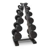 Cap Barbell Rubber Hex Dumbbell Set with Storage Rack, 150-lb Front_Three_Fourths_Angled_Right