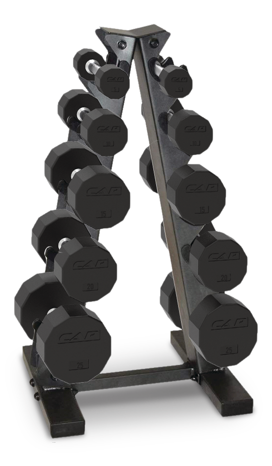 Cap Barbell Rubber Hex Dumbbell Set with Storage Rack, 150-lb ...