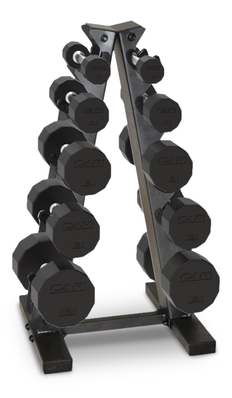 Cap Barbell Rubber Hex Dumbbell Set with Storage Rack, 150-lb