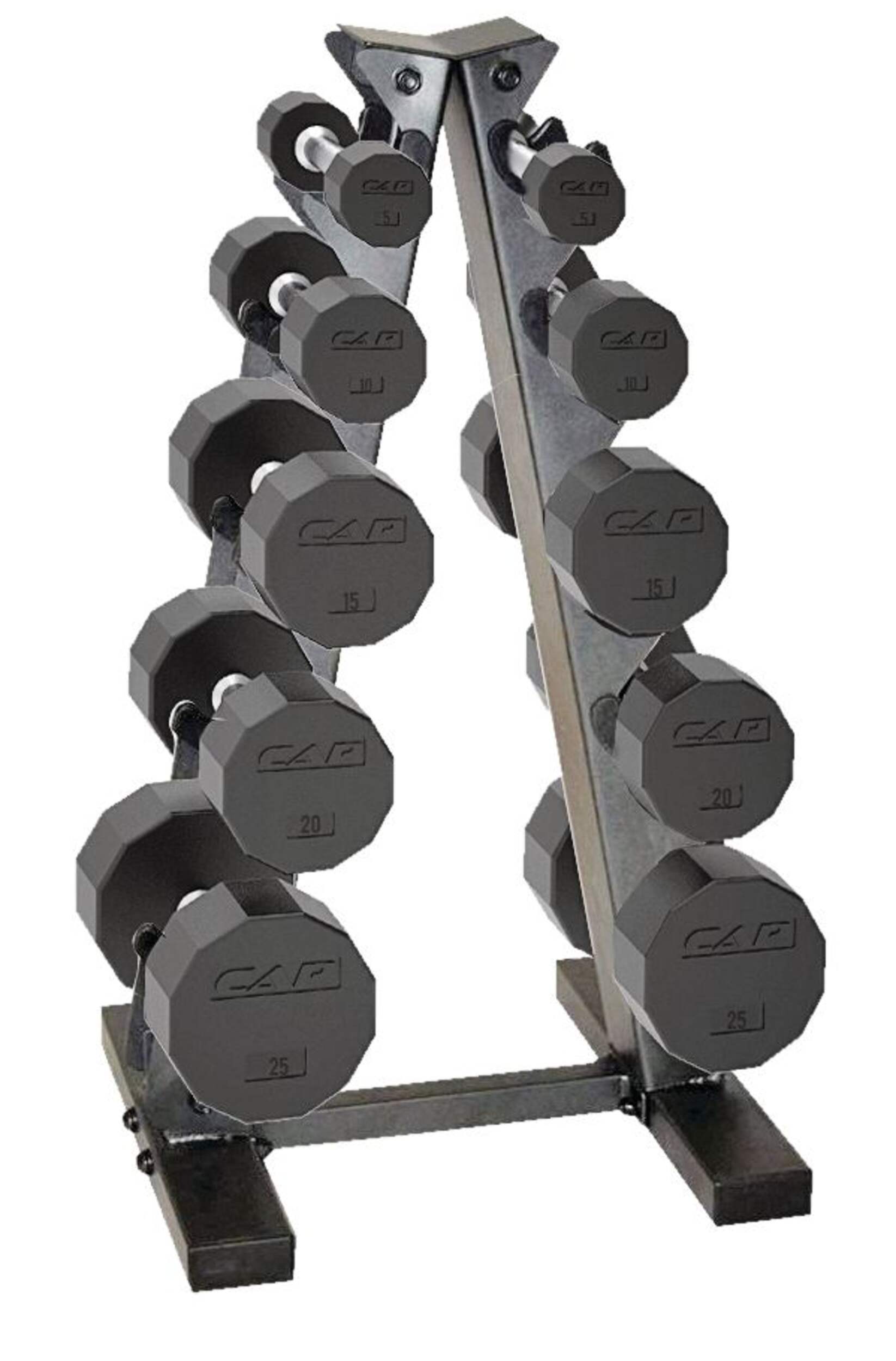 Cap Barbell Rubber Hex Dumbbell Set with Storage Rack, 150lb