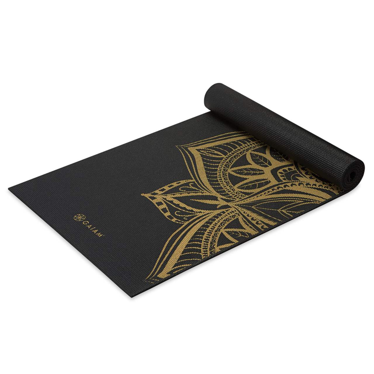 Gaiam Bronze Medallion Yoga Mat, Black/Gold, 4-mm