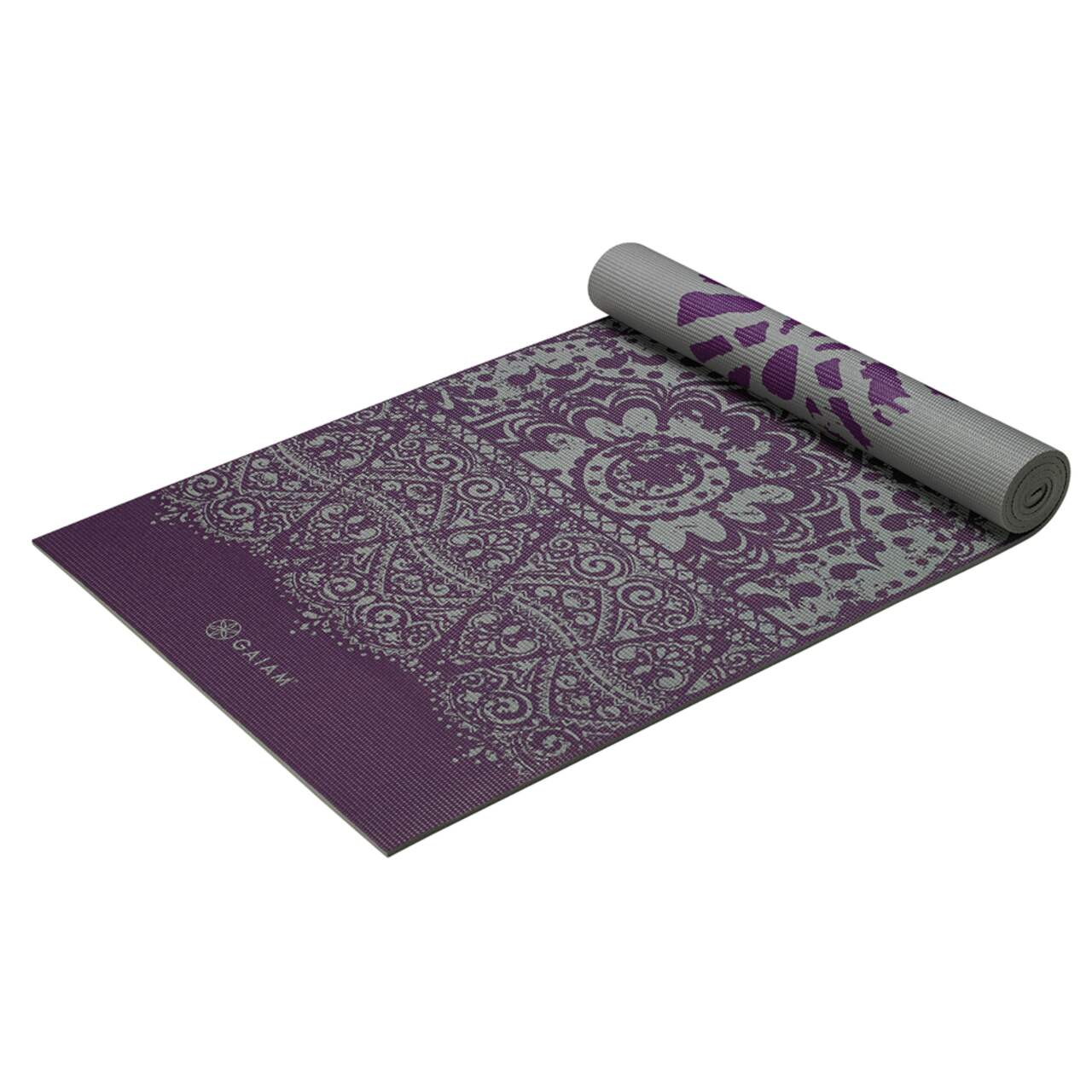 Gaiam Reversible Etching Yoga Mat, Purple/Grey, 6-mm
