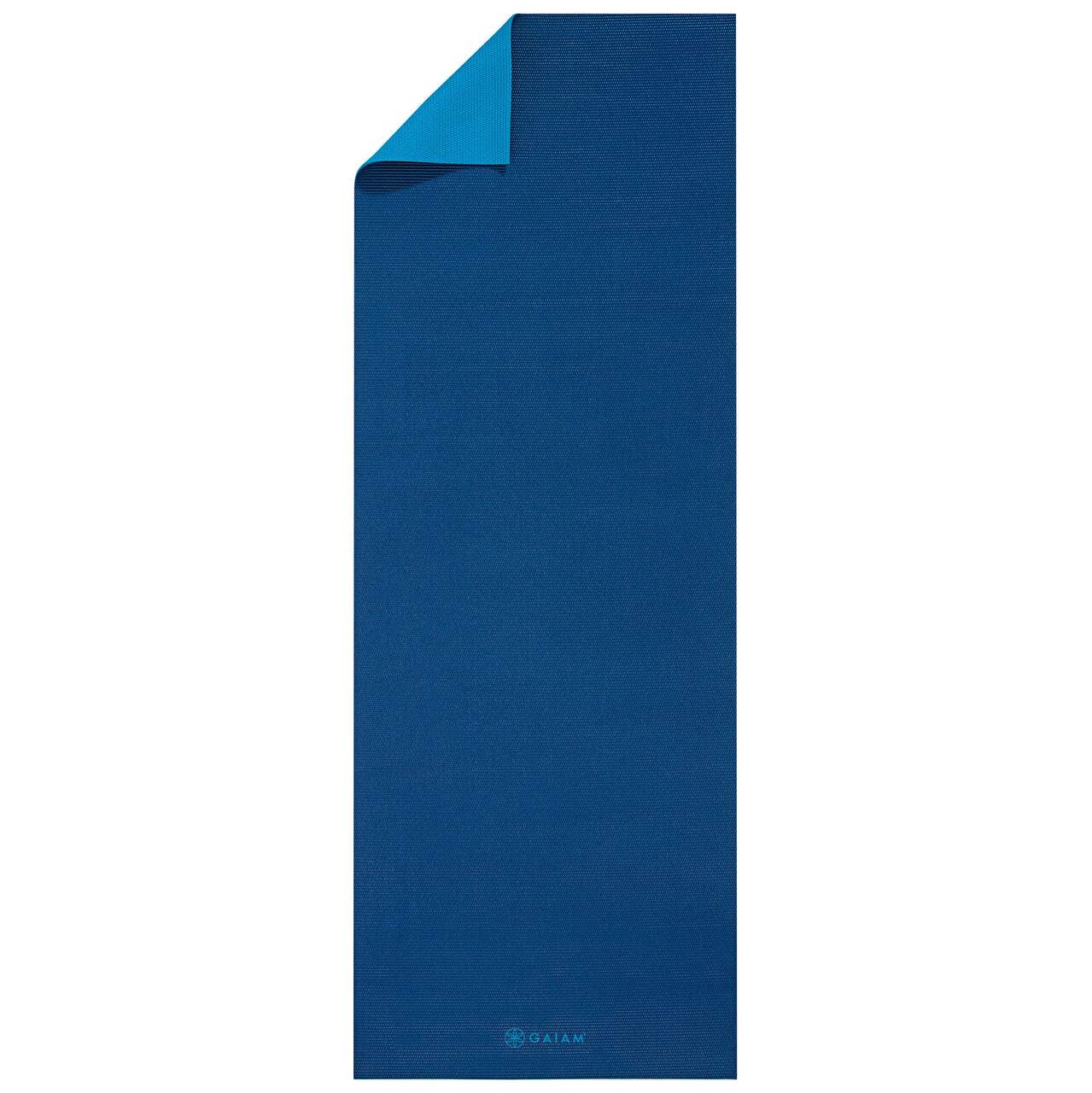 Gaiam 4mm Reversible Yoga Mat & Carrying Sling, Blue/Blue