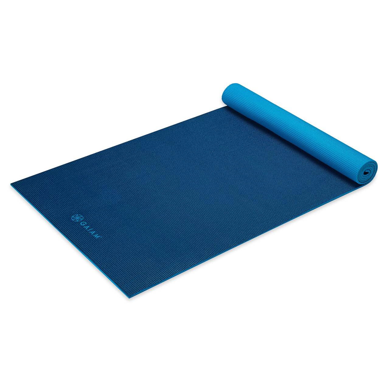 Gaiam 4mm Reversible Yoga Mat & Carrying Sling, Blue/Blue