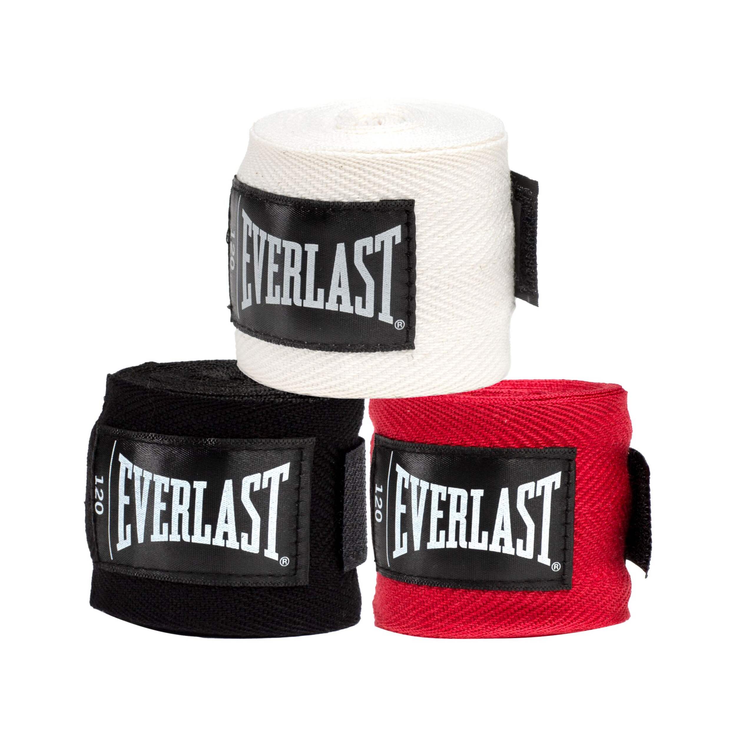 Bandage pour les mains de boxe Everlast Core, rouge/noir/blanc, 120 po, paq. 3 Front_Three_Fourths_Angled_Left