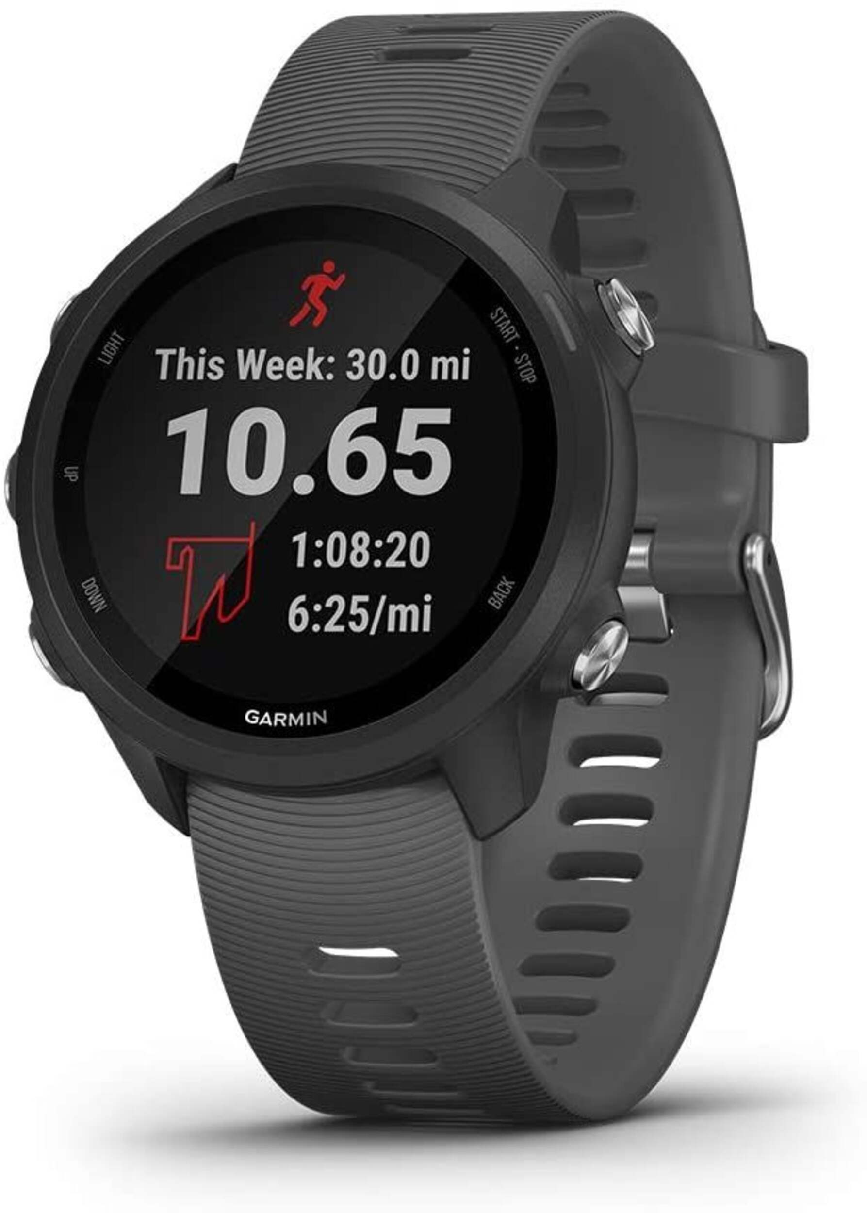 Garmin Forerunner 245 GPS Running Smartwatch with All-Day Battery Life, Slate Grey Front_Angled_Left