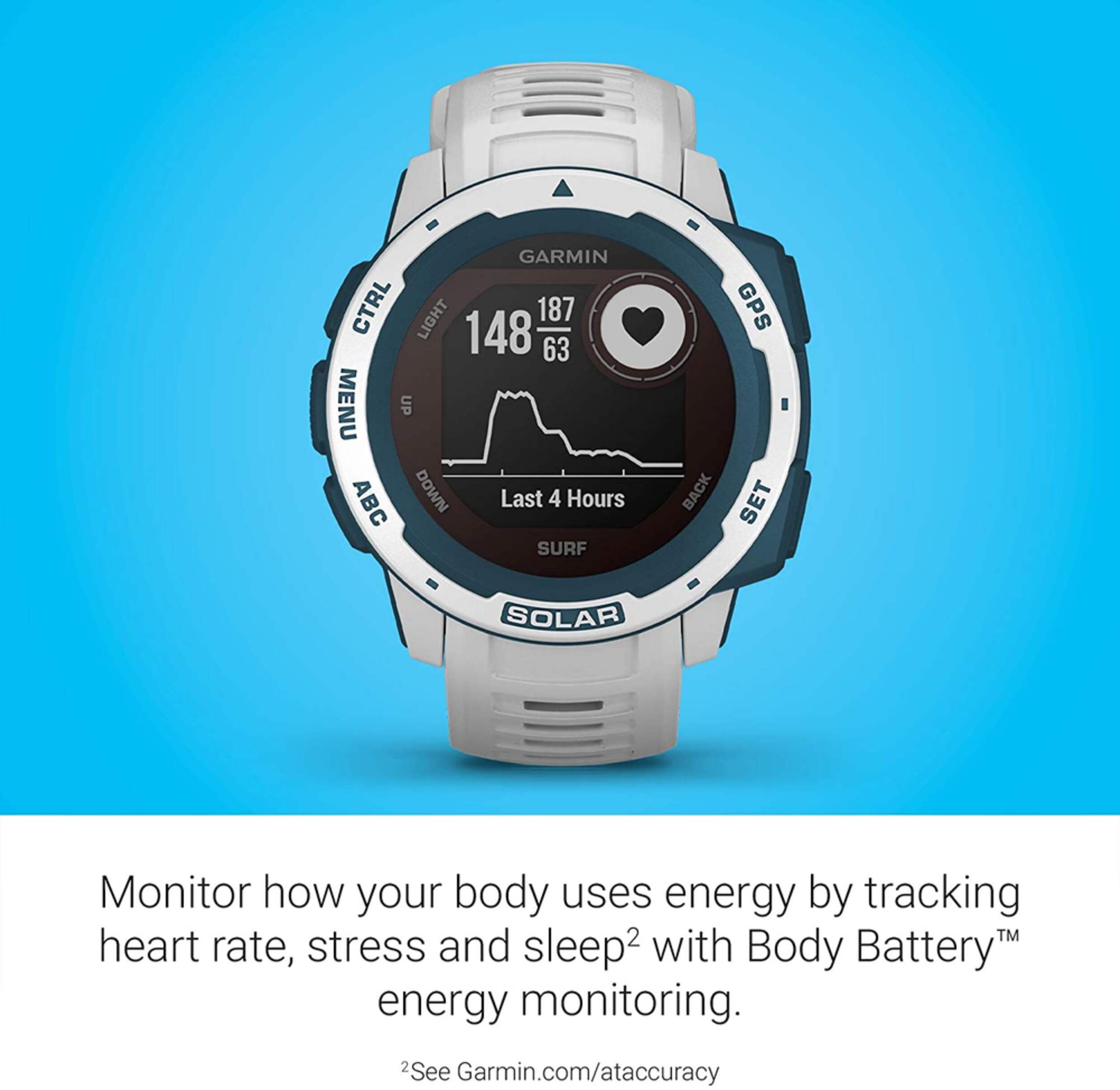 Garmin Instinct® Solar Powered Surf Edition GPS Smartwatch with AllDay Heart Monitoring