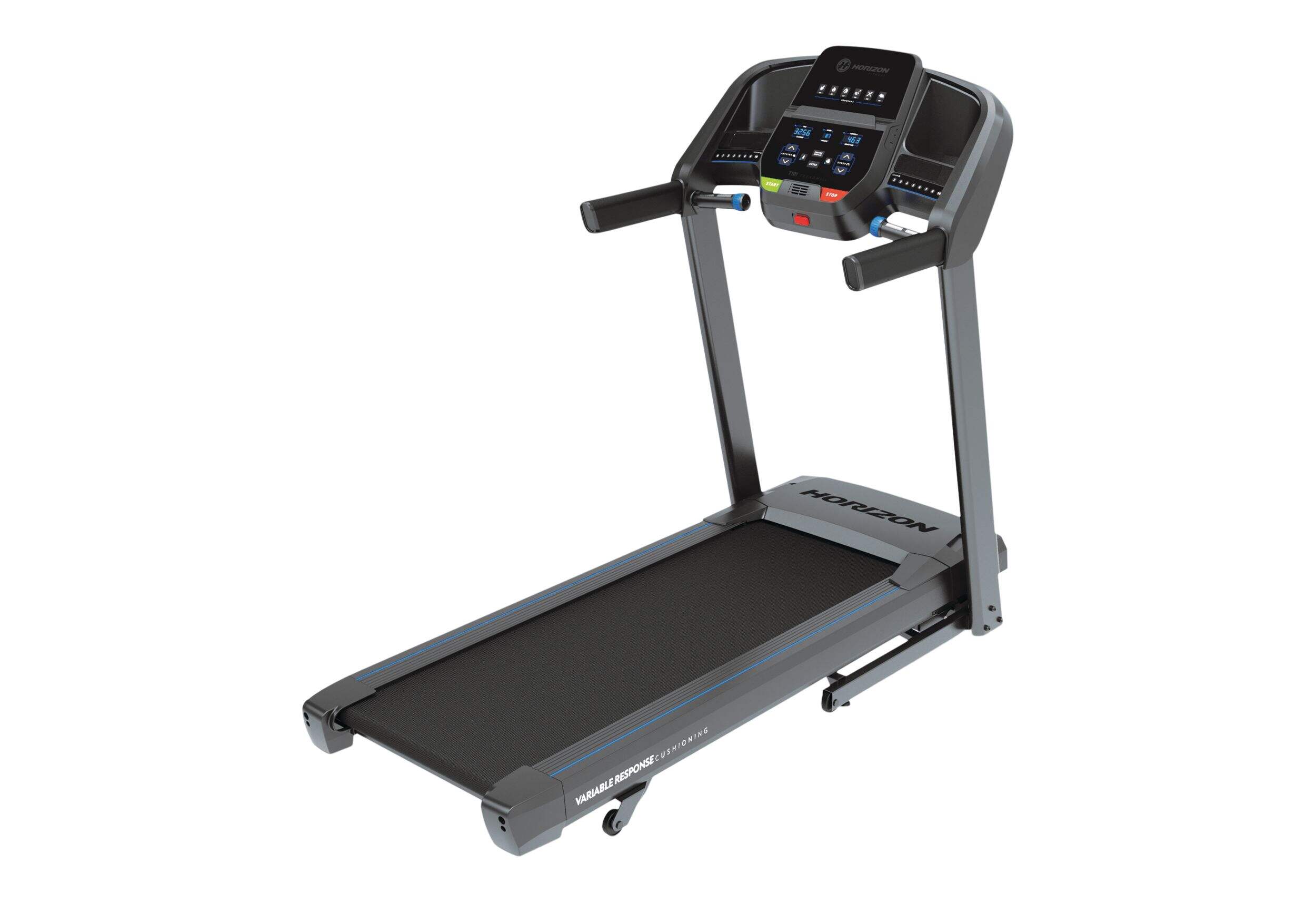 Horizon Go Series T101-07 Folding Fitness Treadmill Front_Three_Fourths_Angled_Left