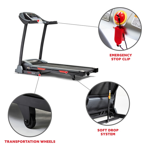 Sunny Health & Fitness TM100 AutoIncline Folding Treadmill, Bluetooth