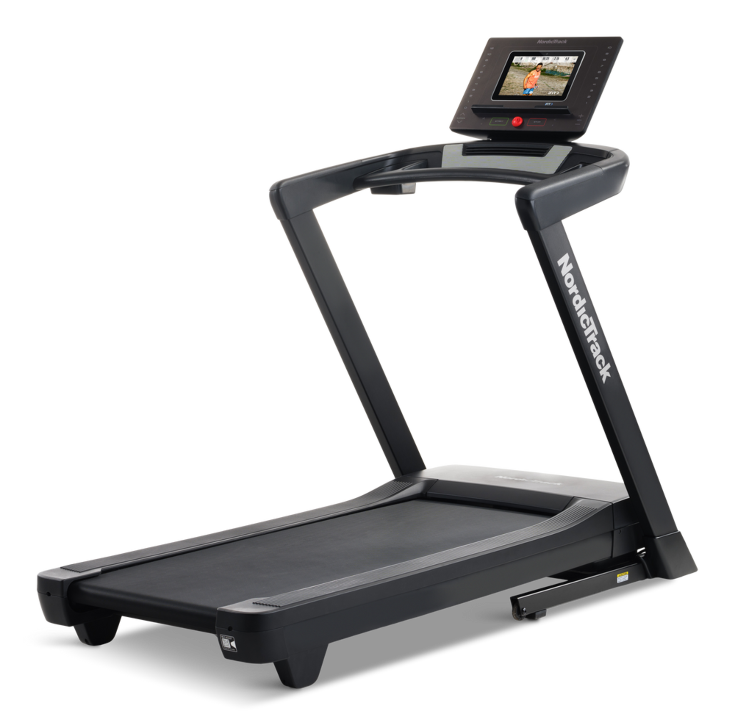 NordicTrack EXP 10i Folding Treadmill, 2023 Model, iFIT® Enabled Front_Three_Fourths_Angled_Left