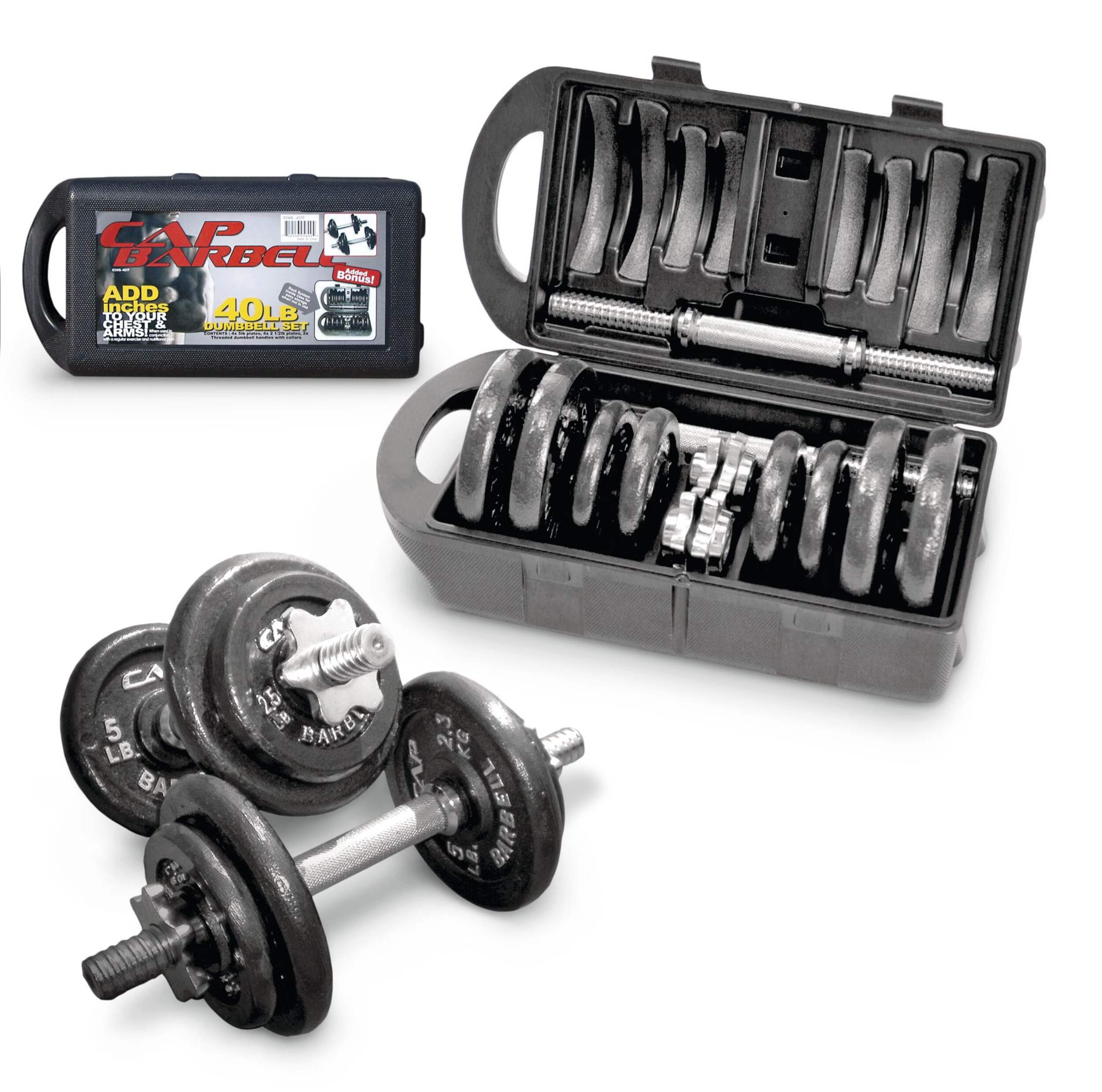 Cap Barbell Dumbbell Weight Set, 40-lb Set, 12-pc Composite_or_Mixed