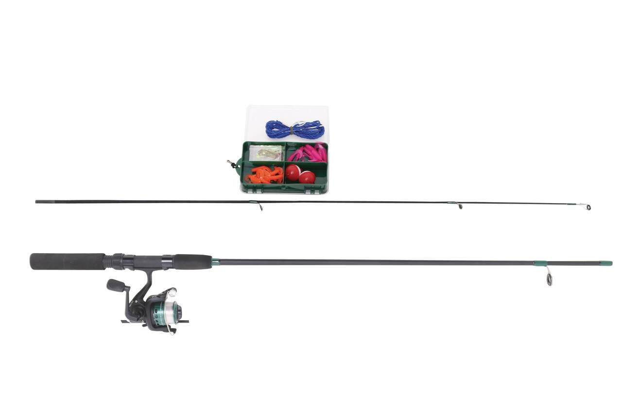 Red Wolf Flatboard Spinning Fishing Rod and Reel Combo with Tackle Kit,  Medium, Pre-Spooled, 5.6-ft, 3-pc